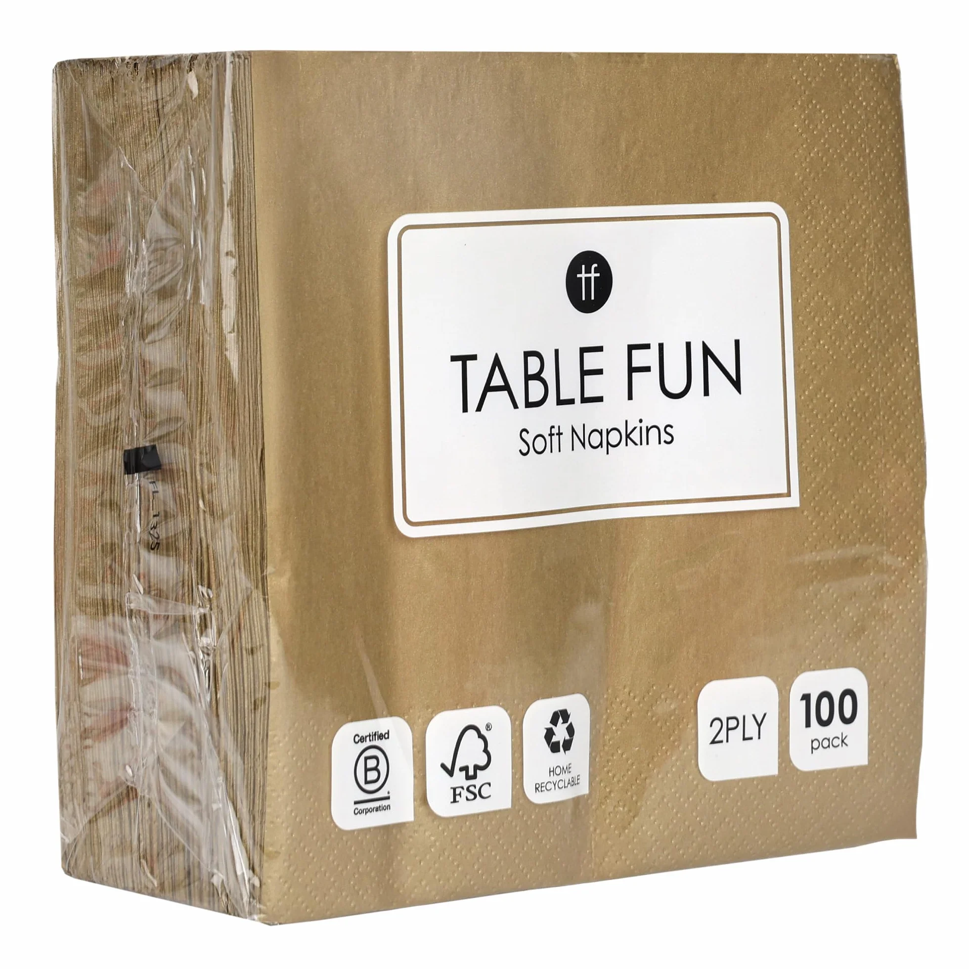 Talking Tables 100 sztuk miękkich papierowych serwetek w złotym kolorze na Boże Narodzenie, urodziny, wesele, catering, naczynia, jednorazowe, nadające się do recyklingu, wyprodukowane w UE,