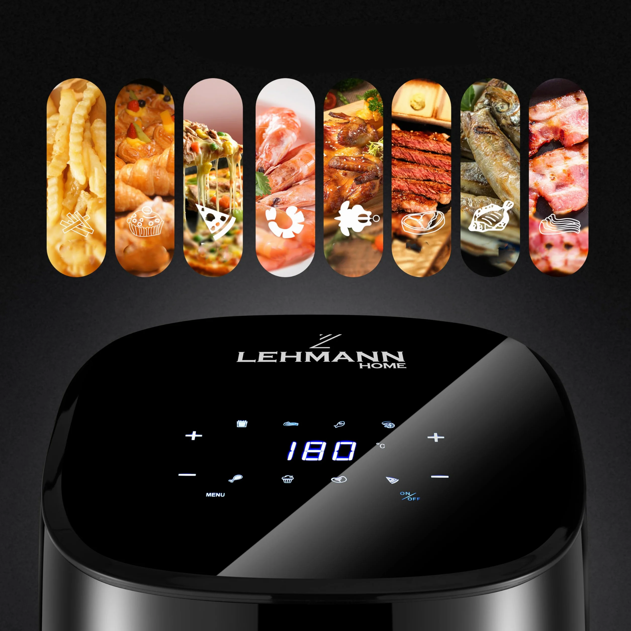 Lehmann LHODF-1435 frytkownica beztłuszczowa na gorące powietrze z 8 programami gotowania, Airfryer z powłoką zapobiegającą przywieraniu n LCD, frytkownica ze zdejmowanym zbiornikiem 3,5 l i regulacją
