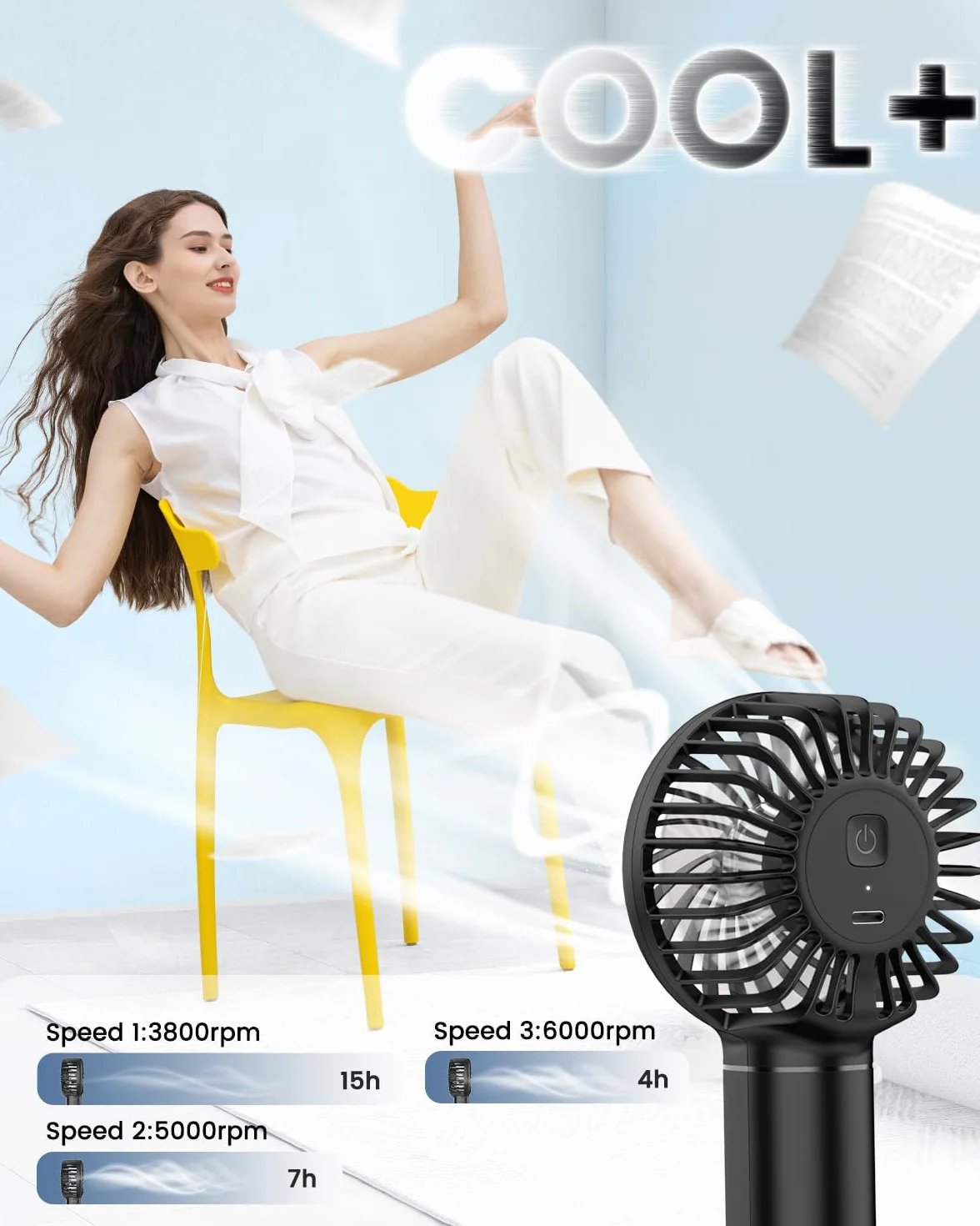 EasyAcc Mini wentylator ręczny 5,5-17 h 3 prędkości odłączaną podstawą smyczą
