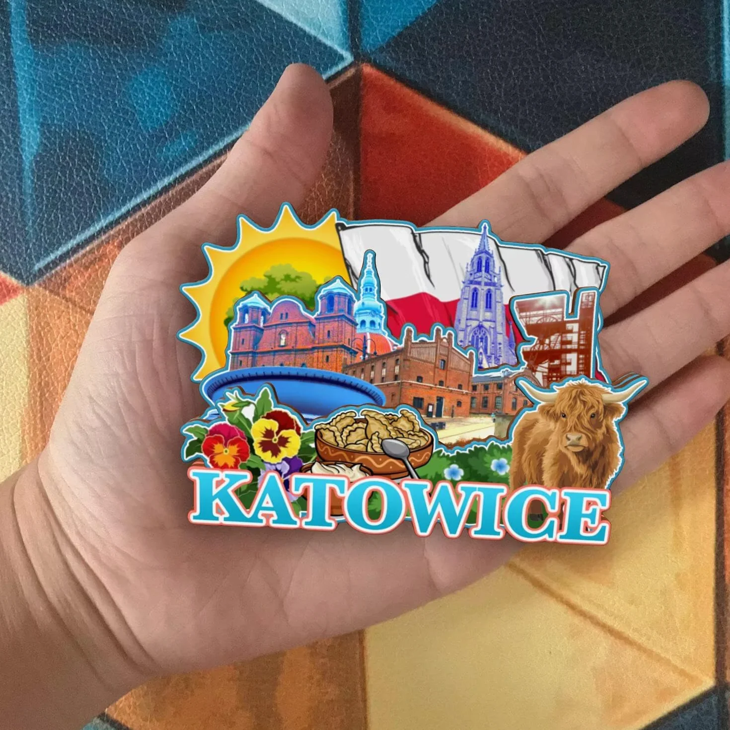 Magnes na lodówkę Katowice Polska magnes na lodówkę pamiątki z podróży po mieście prezenty turystyczne 3D klasyczne zabytki ręcznie robione rękodzieło dekoracja domu -2122