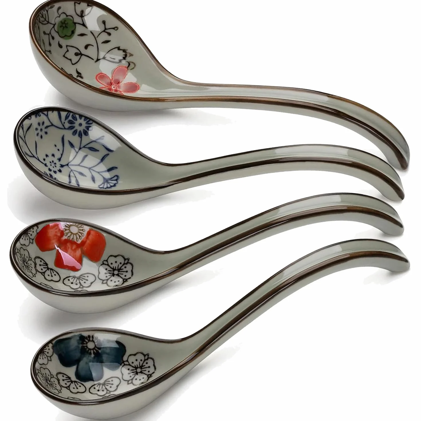 Ceramiczne łyżki do zupy, ramen, chińskie łyżki do zupy, japońskie łyżki do zupy w stylu retro, kreatywne porcelanowe azjatyckie łyżki do zupy do Ramen Pho, płatków śniadaniowych, pierogów Wonton,