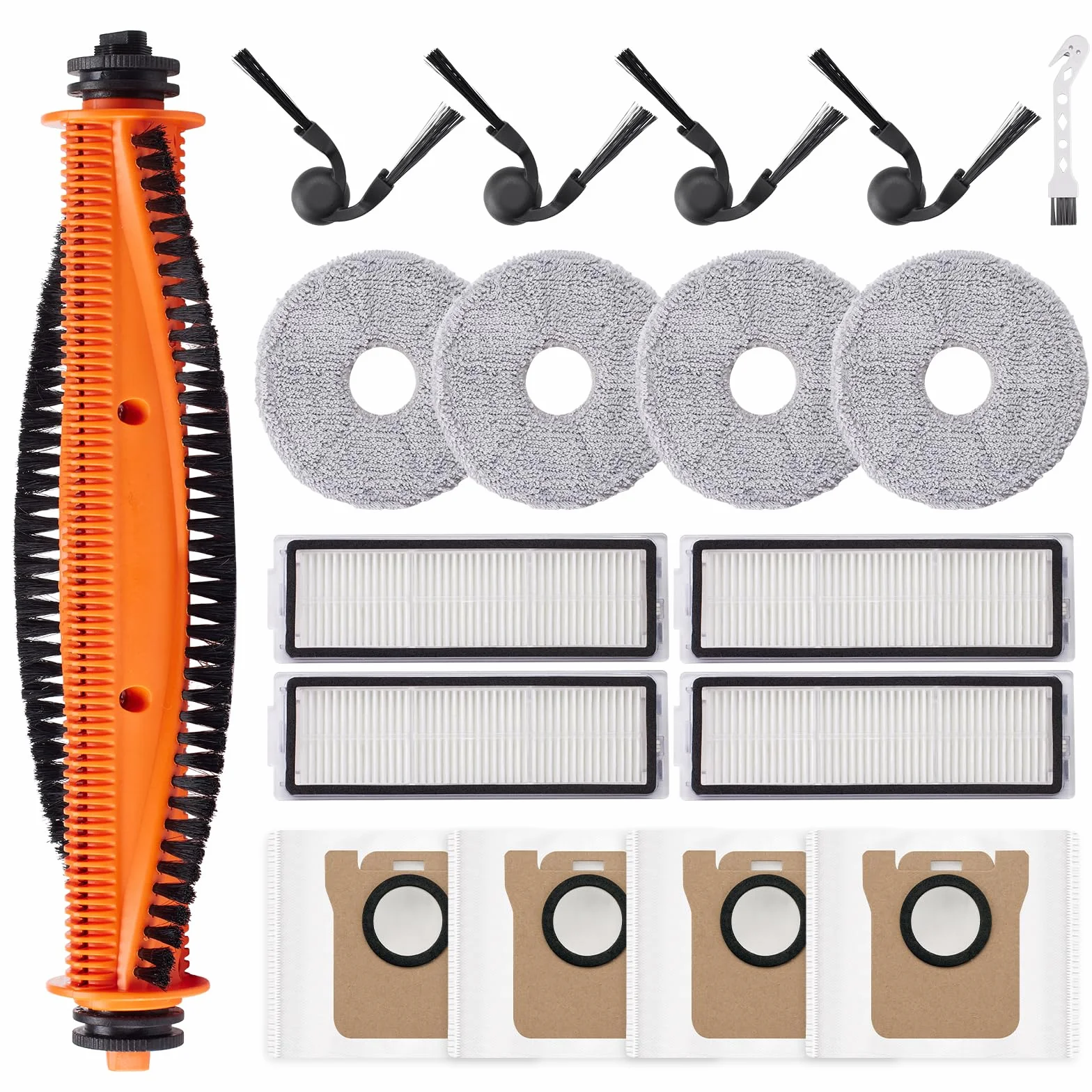 18 sztuk akcesoriów do robota odkurzającego Xiaomi Robot Vacuum 5/5 Pro, części zamienne, 1 szczotka główna, 4 worki do kurzu, 4 podkładki do wycierania, 4 filtry HEPA, 4 szczotki boczne, 1 akcesoria