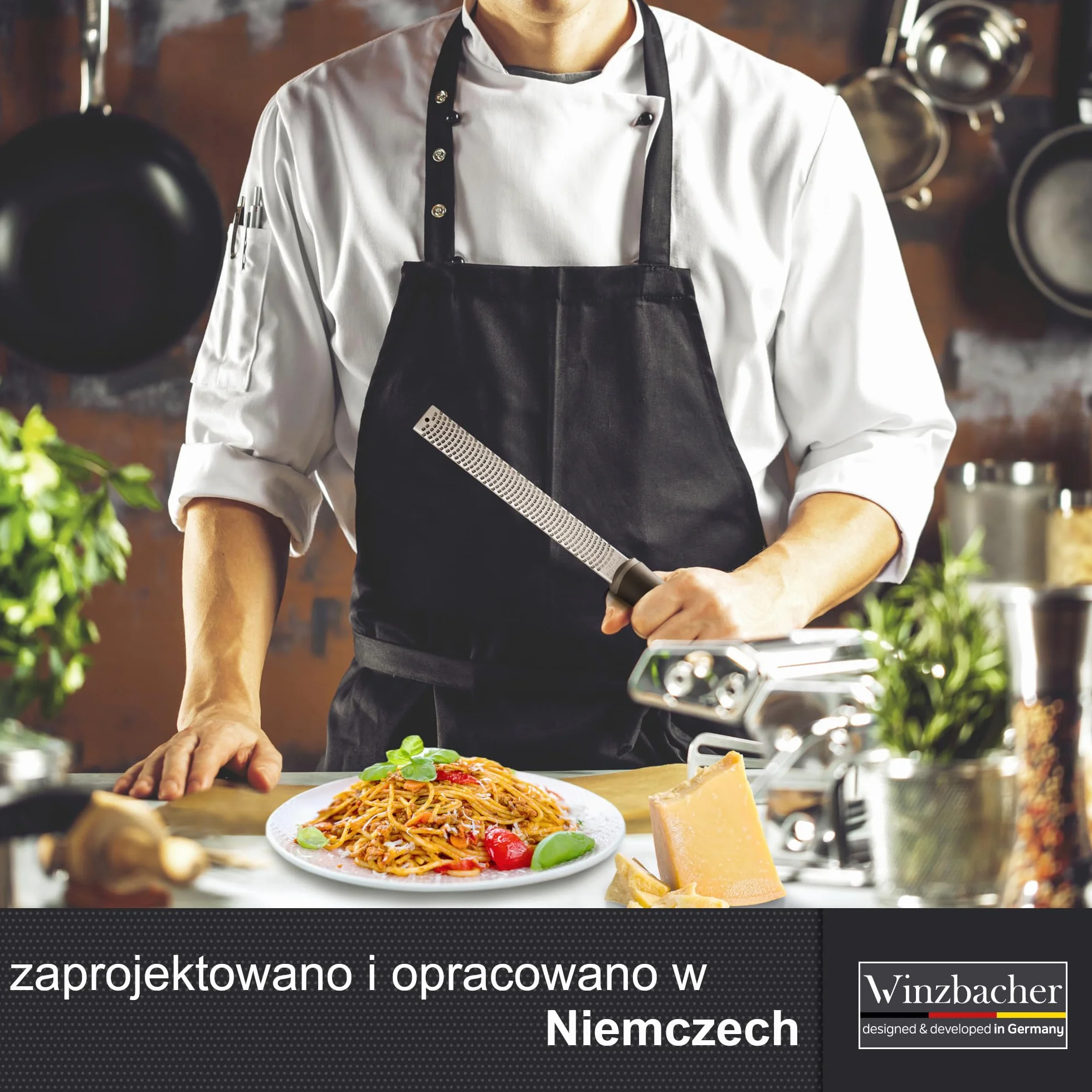 Winzbacher Premium Zester – tarka do parmezanu, cytryny, gałki muszkatołowej i imbiru ze stali nierdzewnej