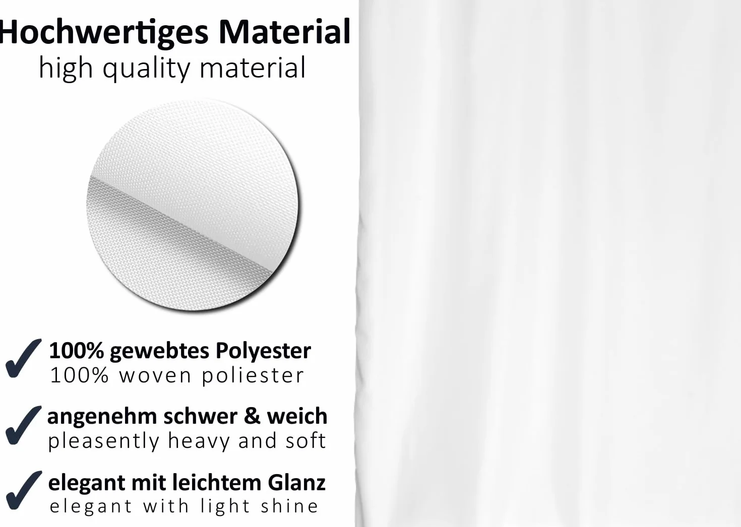 arteneur® - Zasłona prysznicowa biała - antypleśniowa zasłona prysznicowa 120 x 200 cm, z recyklingu ze standardem Öko-Tex 100, obciążone obszycie, nieprzejrzysta, wodoszczelna, nadaje się do prania,