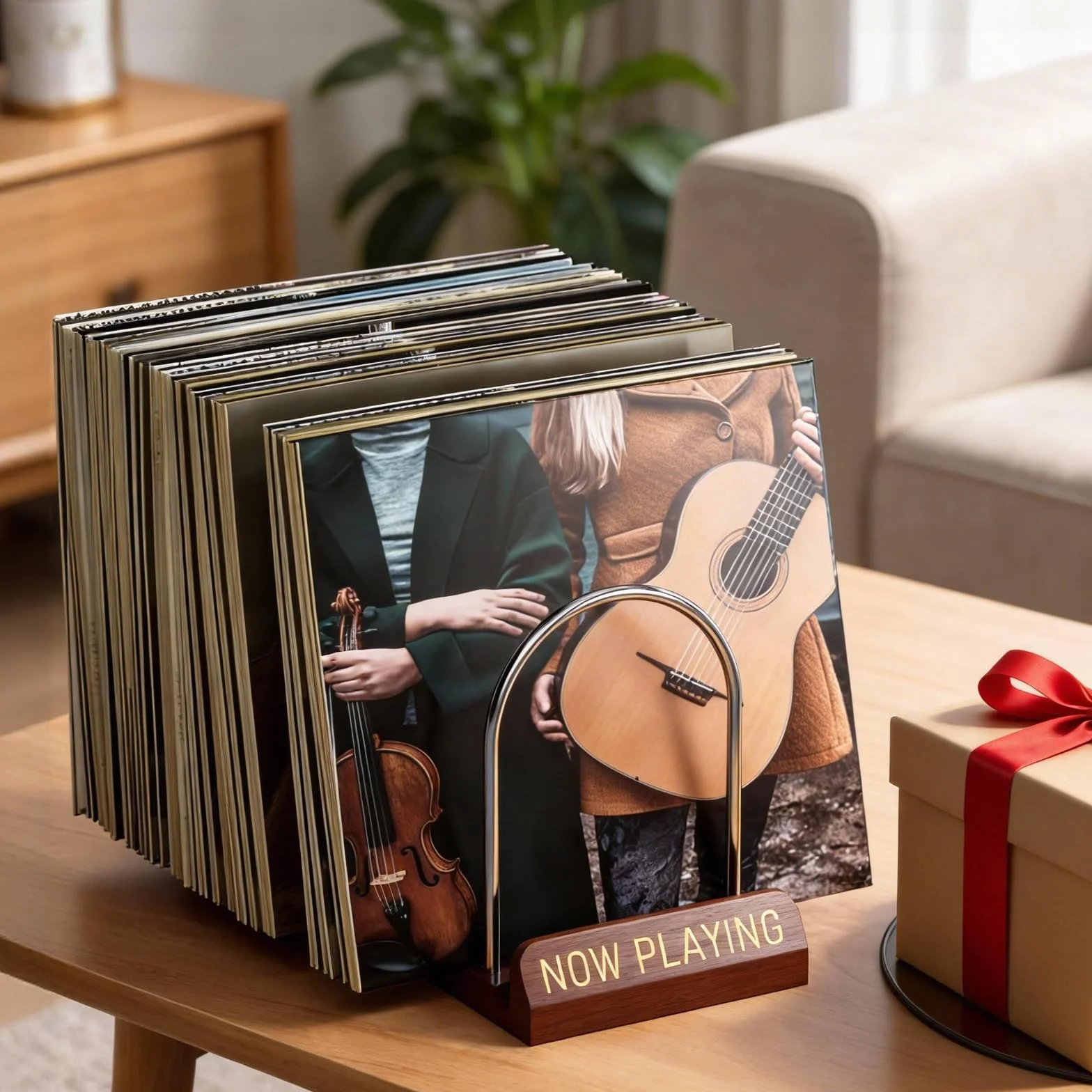 Stojak na płyty gramofonowe, skalowalny, w stylu retro, stojak na płyty winylowe, na 30-70 płyt LP, stojak na płyty CD, albumy, z 5 kieszeniami wewnętrznymi