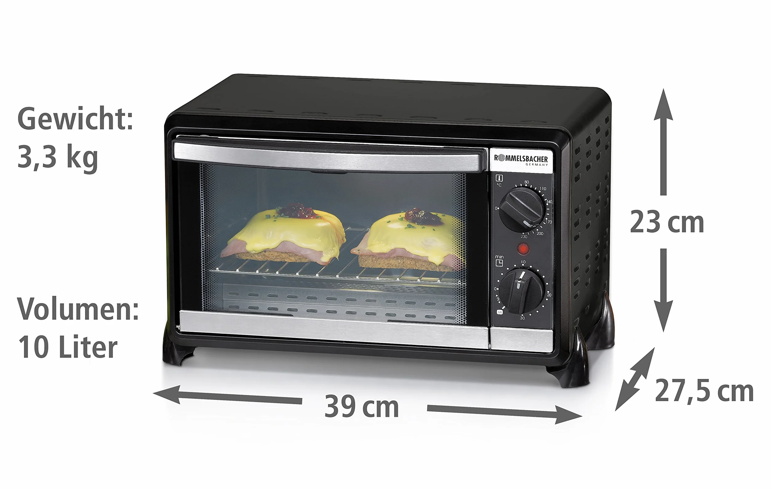 Rommelsbacher BG 950 - Piekarnik (Kuchenka elektryczna, 10 l, 80-230 °C, Czarny, obrotowy, 1 m)