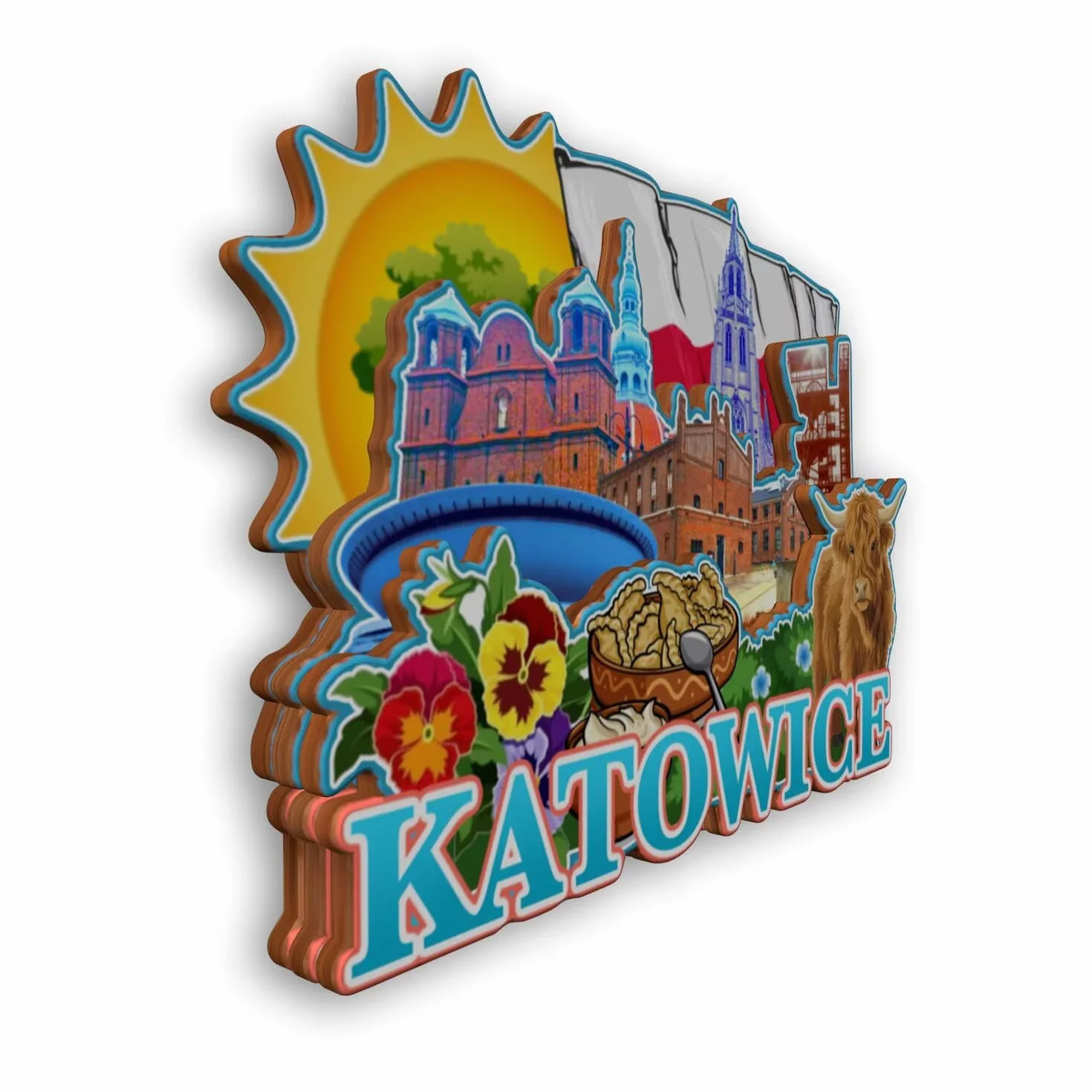 Magnes na lodówkę Katowice Polska magnes na lodówkę pamiątki z podróży po mieście prezenty turystyczne 3D klasyczne zabytki ręcznie robione rękodzieło dekoracja domu -2122
