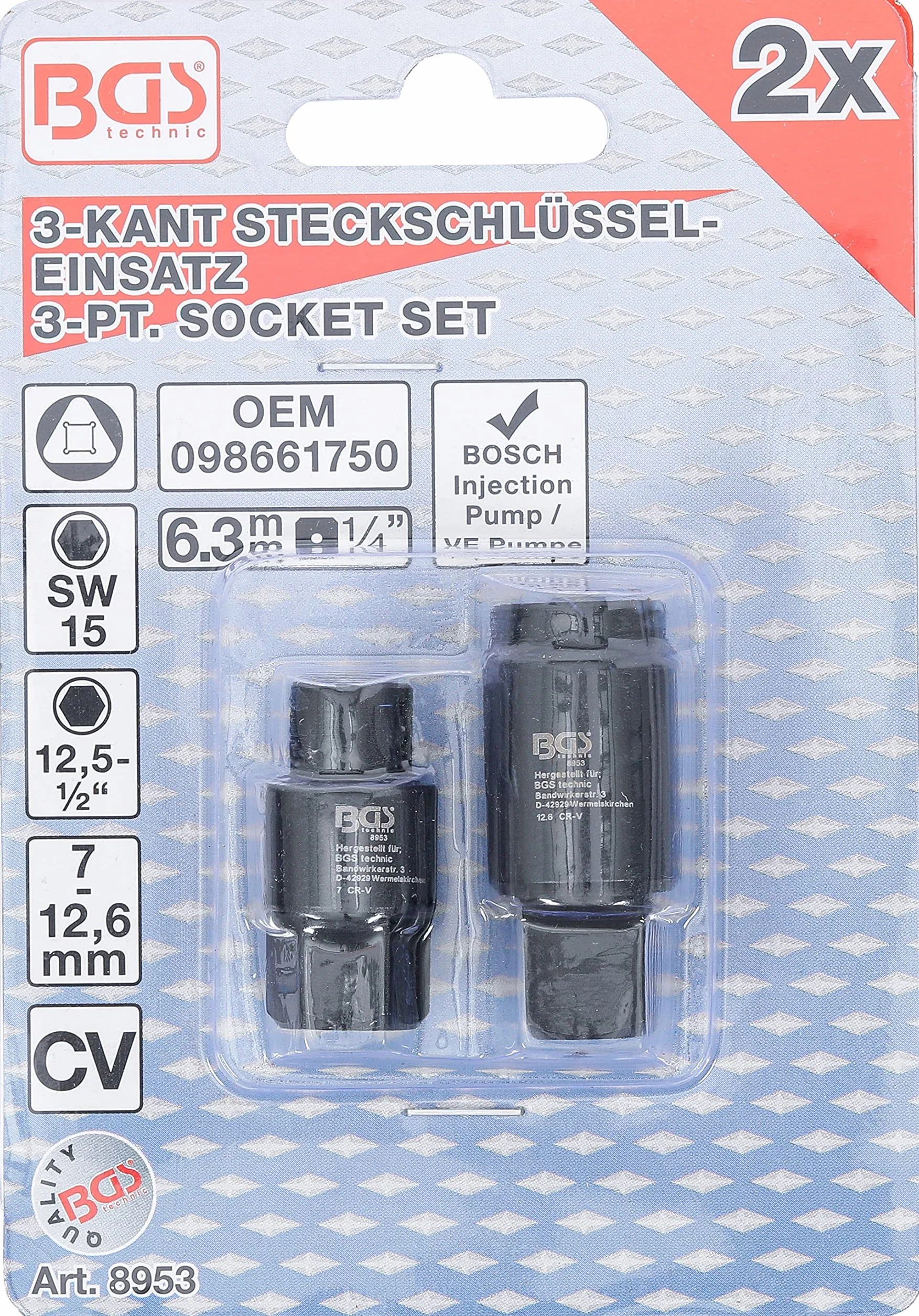 BGS 8953 | Nasadki do pomp wtryskowych Bosch | 3-kątne | 7 / 12,6 mm