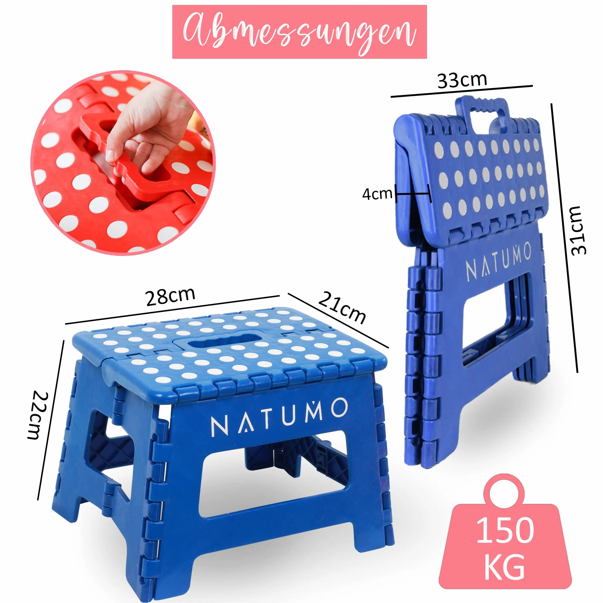 NATUMO® Składany taboret, podest, 150 kg, składany taboret do kuchni i łazienki, podnóżek, składane krzesełko ogrodowe, podest do umywalki, dla dzieci i dorosłych