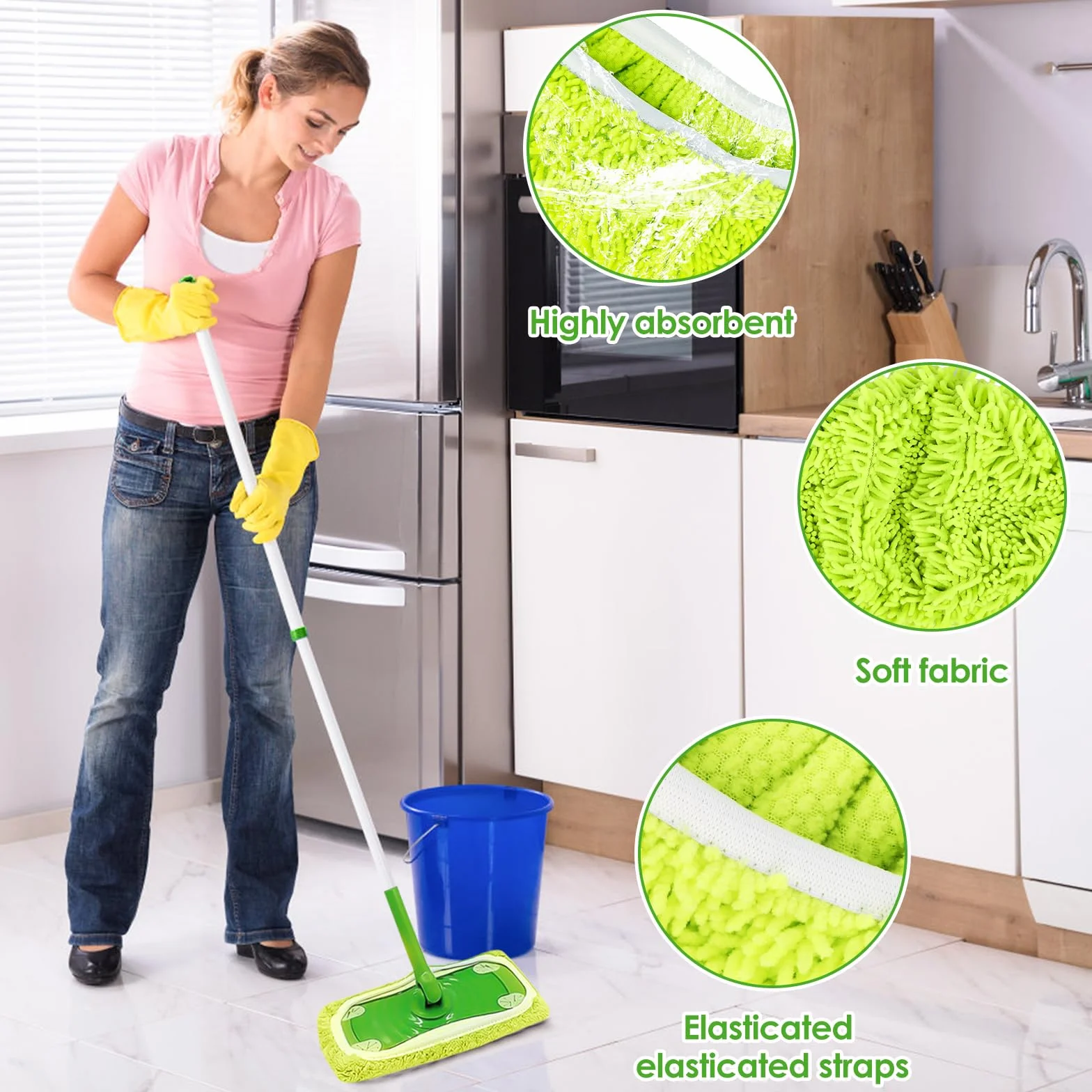 6 suchych ściereczek podłogowych, wilgotne ściereczki do podłogi do Swiffer Sweeper mopa, wielokrotnego użytku, zmywalne podkładki z mikrofibry do czyszczenia twardych podłóg, zielonych