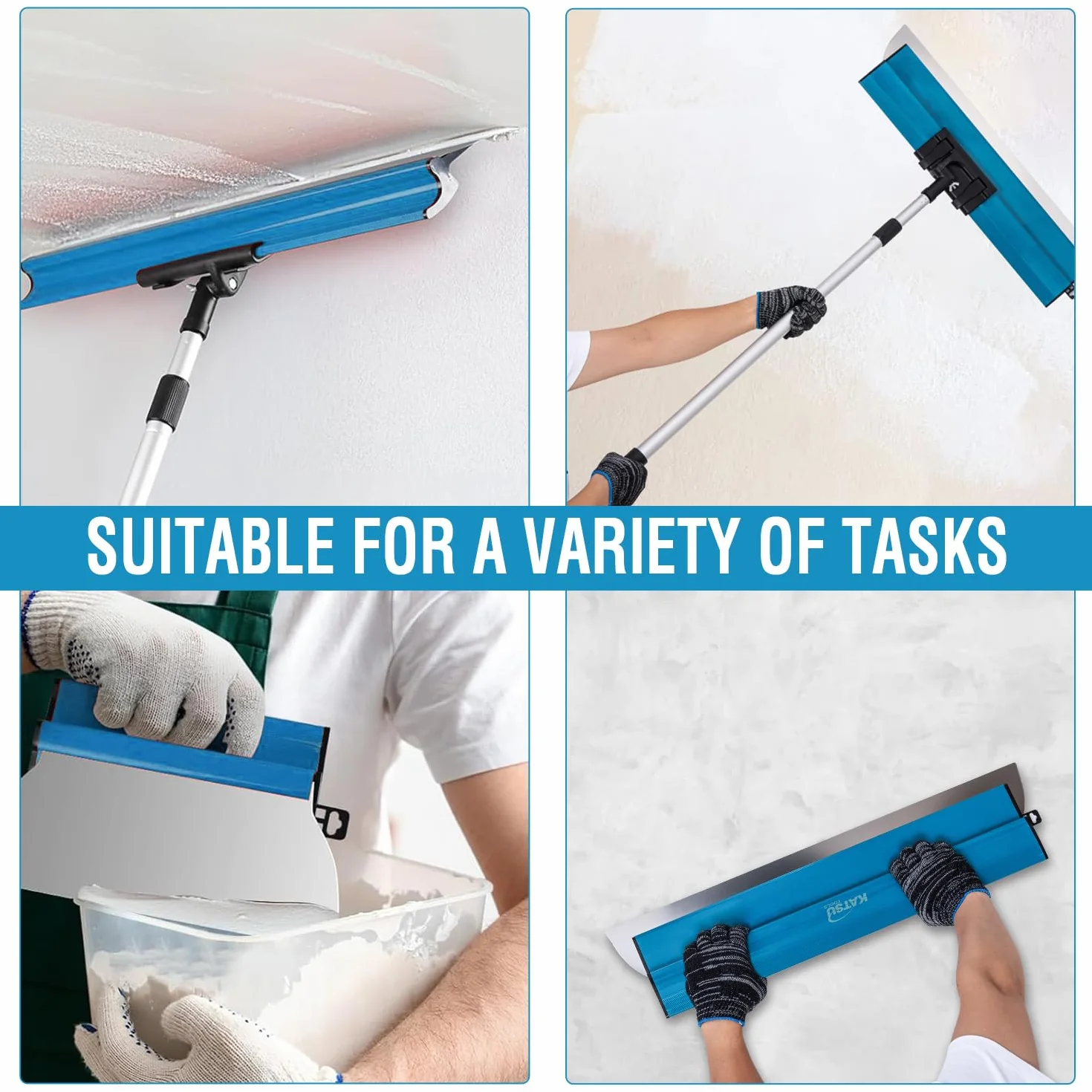 KATSU Tools Zestaw szpachli do płyt gipsowo-kartonowych, 25 + 40 + 60 cm, ostrza ze stali nierdzewnej, szpachelka, deska, tynk ścienny i sufitowy, narzędzia do wygładzania