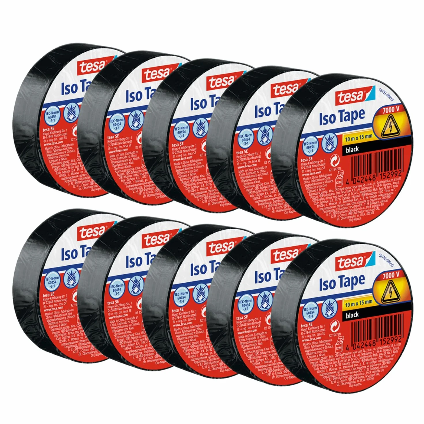 tesa® taśma izolacyjna – samoprzylepna taśma zabezpieczająca – odporna na wysoką temperaturę – do izolacji, napraw i wiązania kabli – 10x 10 m x 15 m, czarna