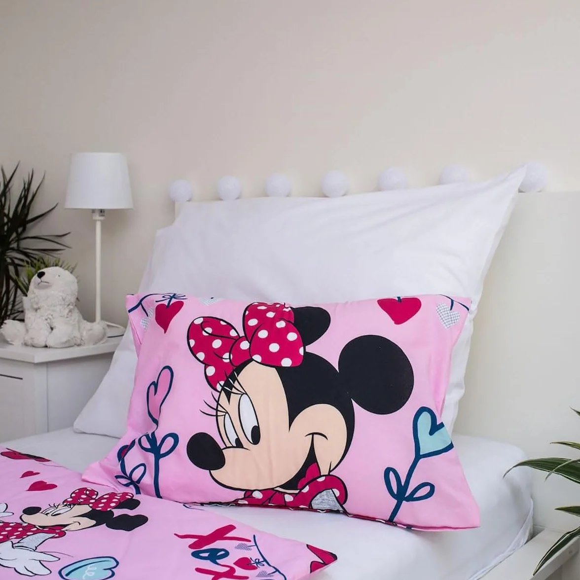 Disney Minnie Mouse Różowa pościel dla niemowląt, 100 x 135 cm kołdra + poduszka 40 x 60 cm, 100% bawełna z zamkiem błyskawicznym