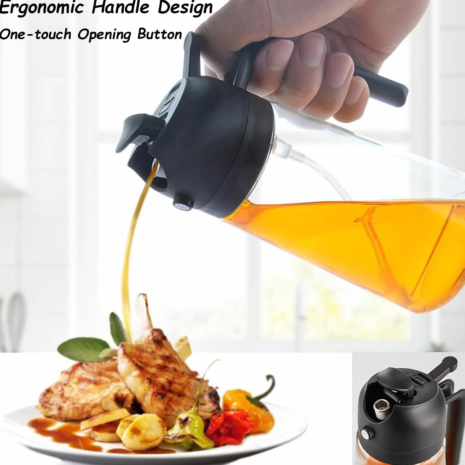 470 ml rozpylacz do oleju i dozownik 2 w 1, dozownik oliwy z oliwek do, kuchnia, frytkownica powietrza, sałatka, grill