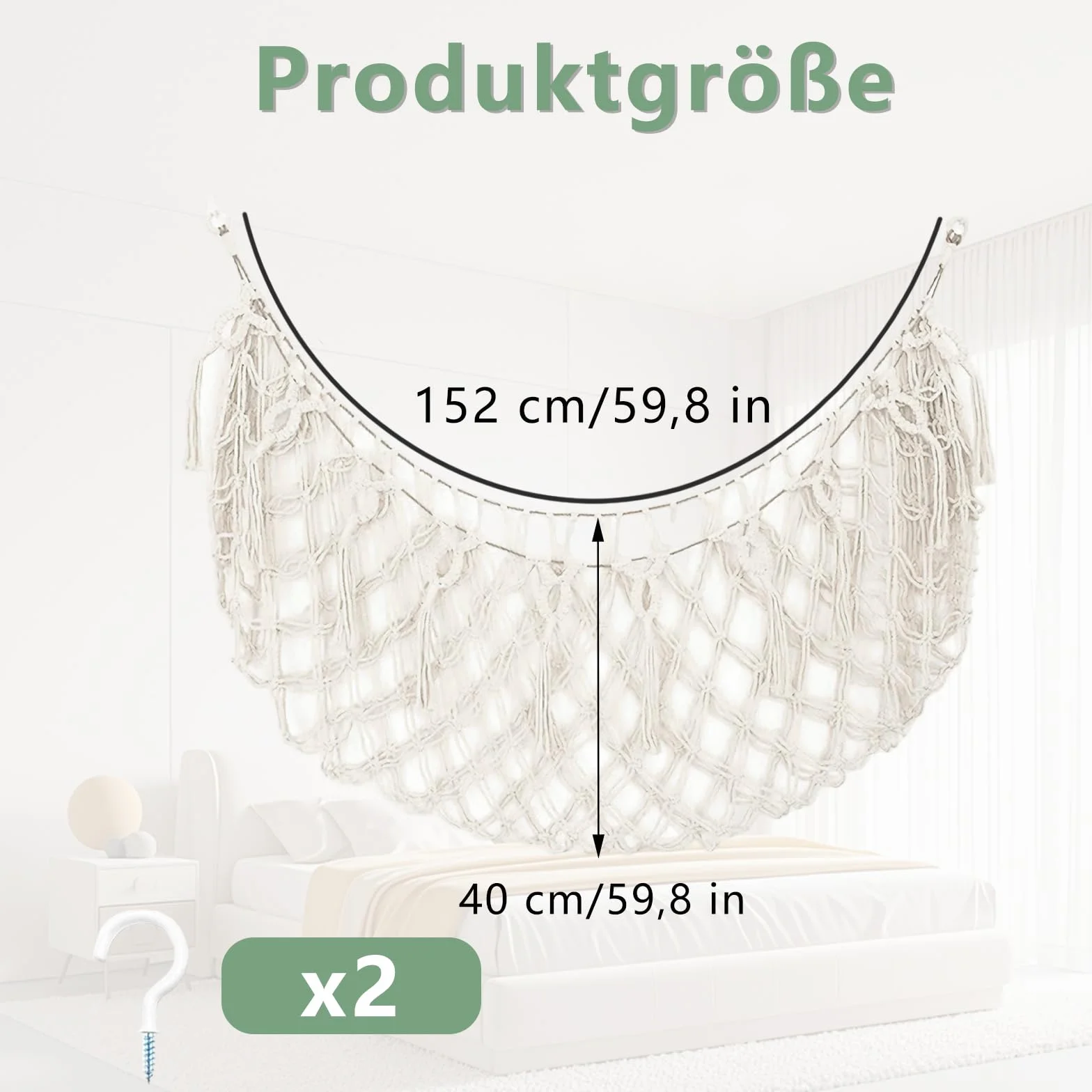 Siatka do przytulania zwierząt Hamak 152 cm Kremowa Maskotka do Przechowywania z 2 Haczykami