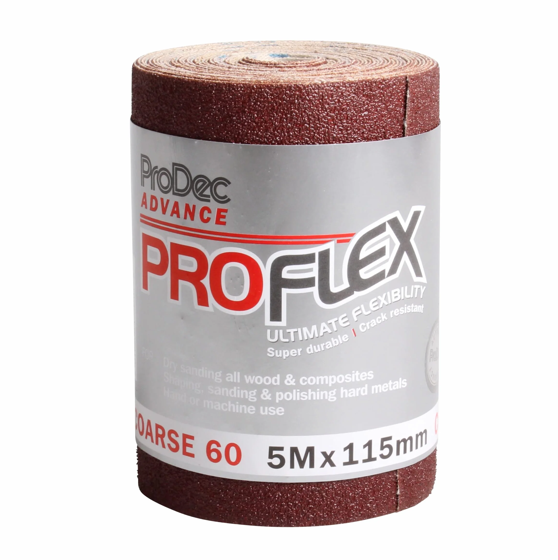 ProDec Advance 5m Roll 60 Grit Coarse Grade ProFlex Ultra Flexible Odporny na pęknięcia papier ścierny z tlenku glinu do szlifowania drewna, farby, tynku, szpachli, metalu i innych materiałów