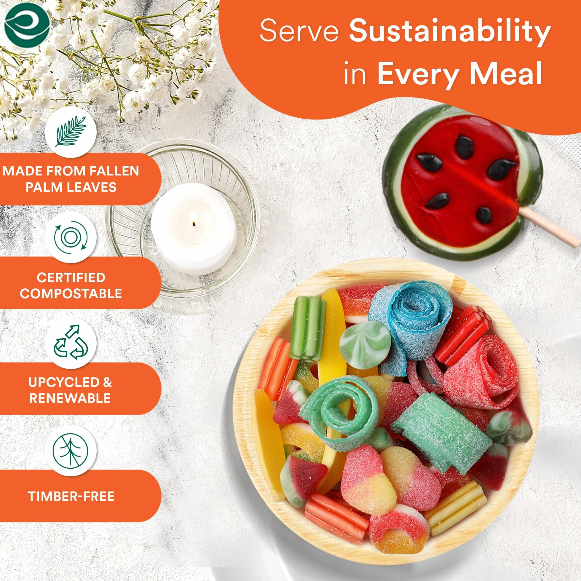 ECO SOUL 25 jednorazowych misek z liści palmowych, 230 ml, okrągła kompostowalna miska bambusowa, solidna, ekologiczna, biodegradowalna, wytrzymała, bambusowa miska do sałatek do gorących i zimnych