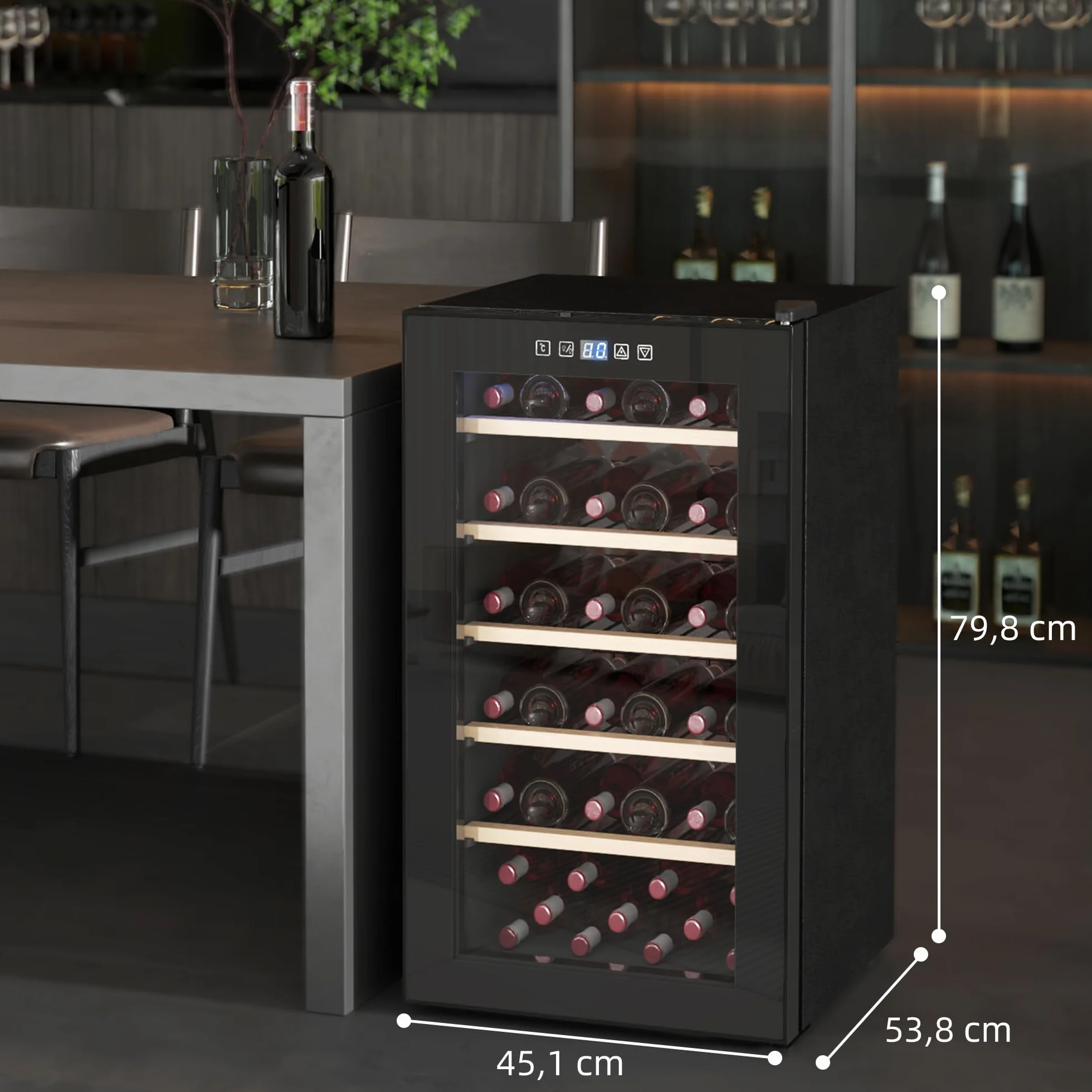 Lodówka na wino 91L, szklane drzwi, wyświetlacz LED, dotykowy
