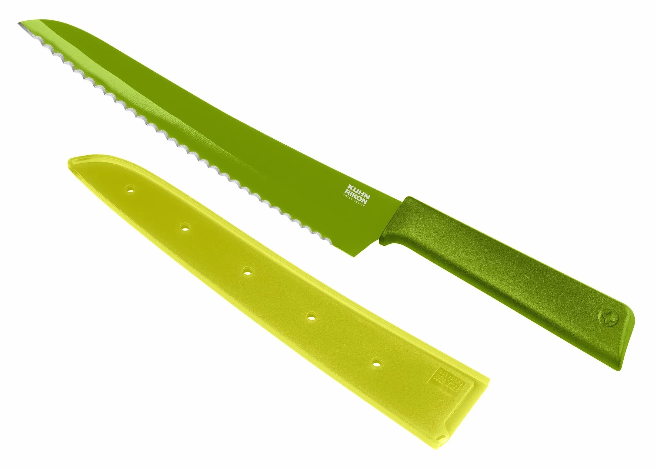 KUHN RIKON COLORI+ nóż do chleba ząbkowane ostrze z osłoną, stal nierdzewna, 32,5 cm, zielony
