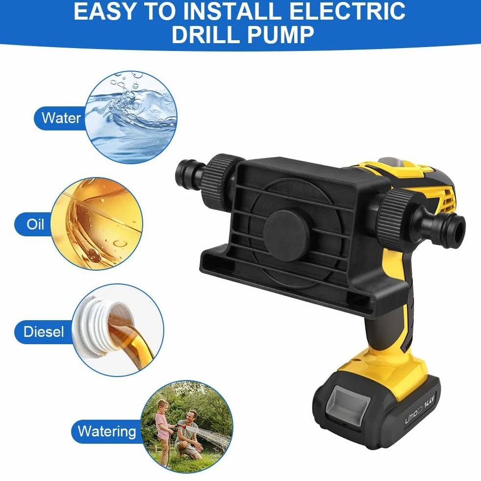 Flintronic Pompa wodna bez napędu, waterpomp, 900 L/H zelf aanzuigende overhevelpomp, accuschroefpomp, met 2m slang, voor water, olie, brandstoffen, dieselmotoren, vloeibaar water | Max. 3500 tpm