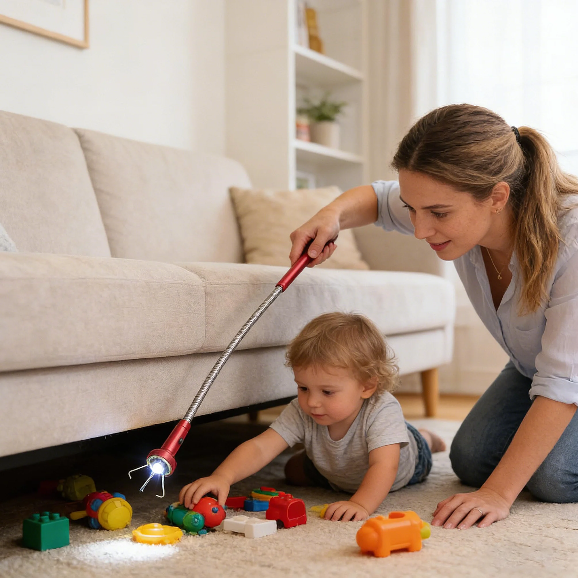 62 CM/24” Czerwony Magnetyczny Chwytak Z Czterema Szczękami Ze światłem, Zginany Wąż, Elastyczny Chwytak, Narzędzie Do Zbierania śmieci, Narzędzie Do Odblokowywania Włosów