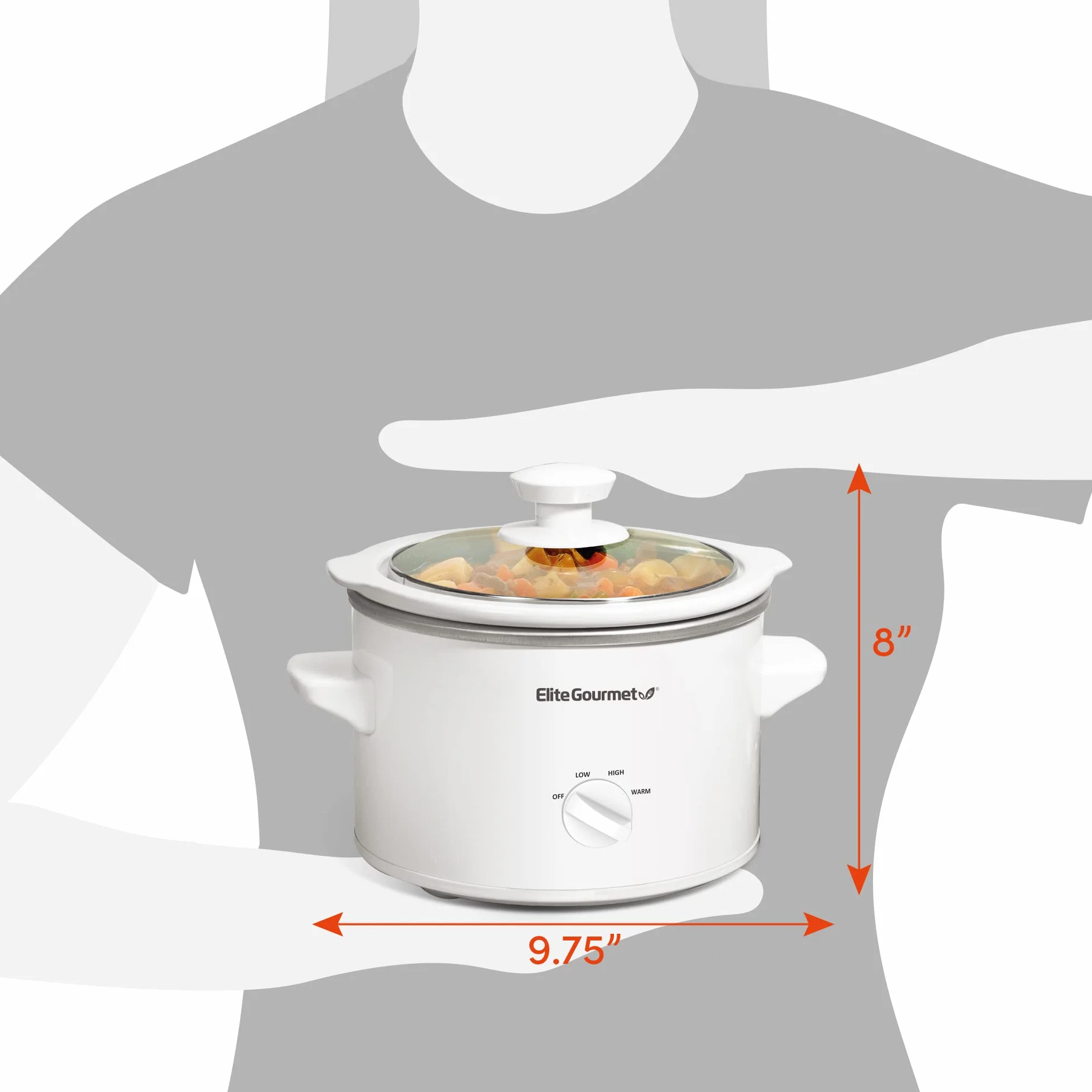 Elite Gourmet MST-250XW# elektryczny garnek ceramiczny, z regulacją temperatury, do przystawek, sosów, zup, smażeń, dań jednogarnkowych i dipów, nadaje się do mycia w zmywarce (1,7 l, biały)