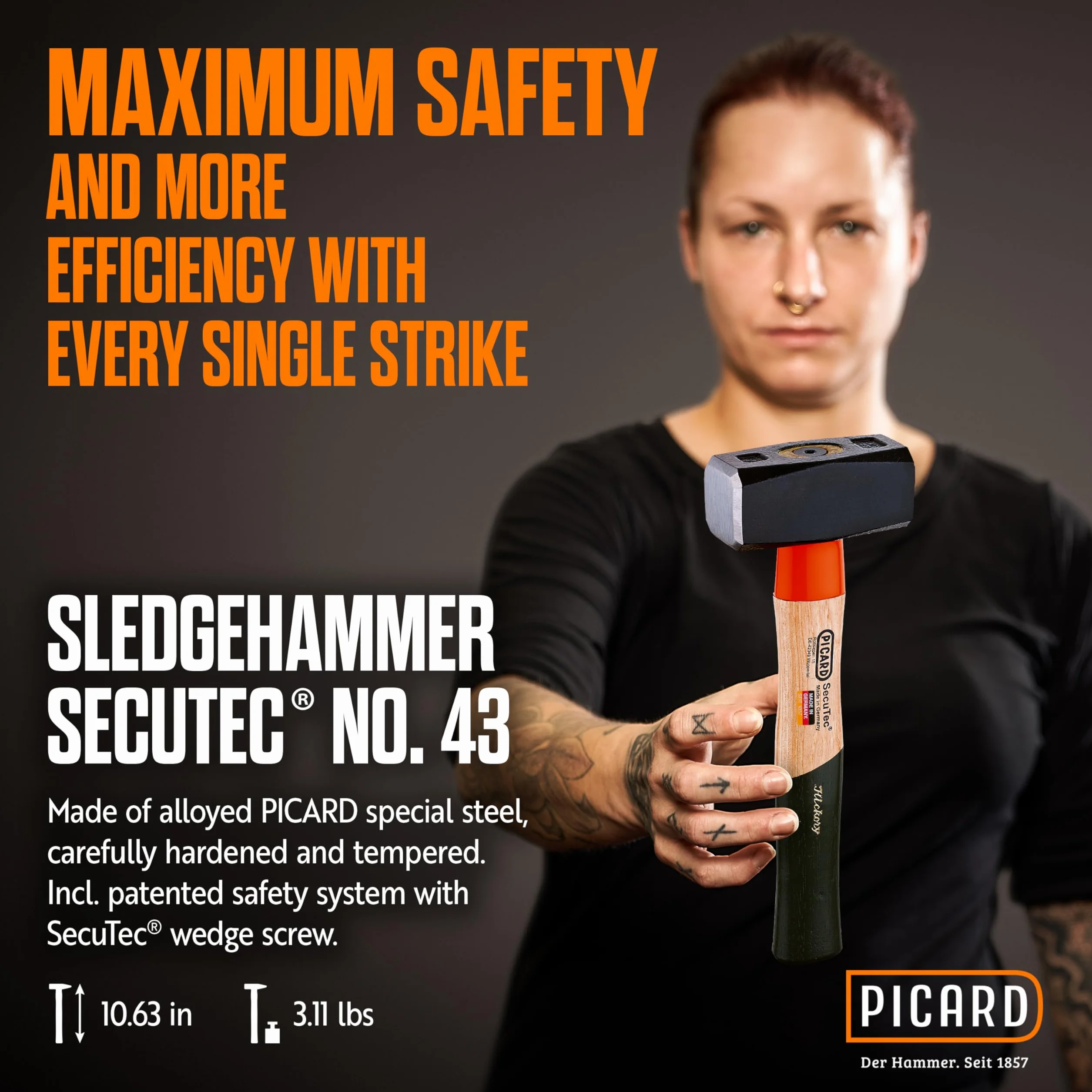Młotek wyburzeniowy trzonek hikorowy SecuTec 1250g PICARD