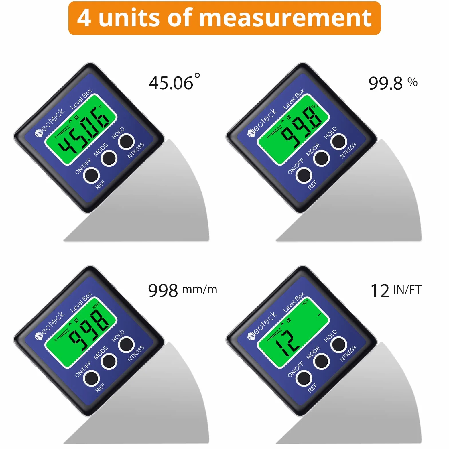Neoteck Cyfrowy kątomierz, wodoodporny, z wyświetlaczem LCD, miernik, do mierzenia kątów, ukośnicy, samochodów itp., czerwony, niebieski