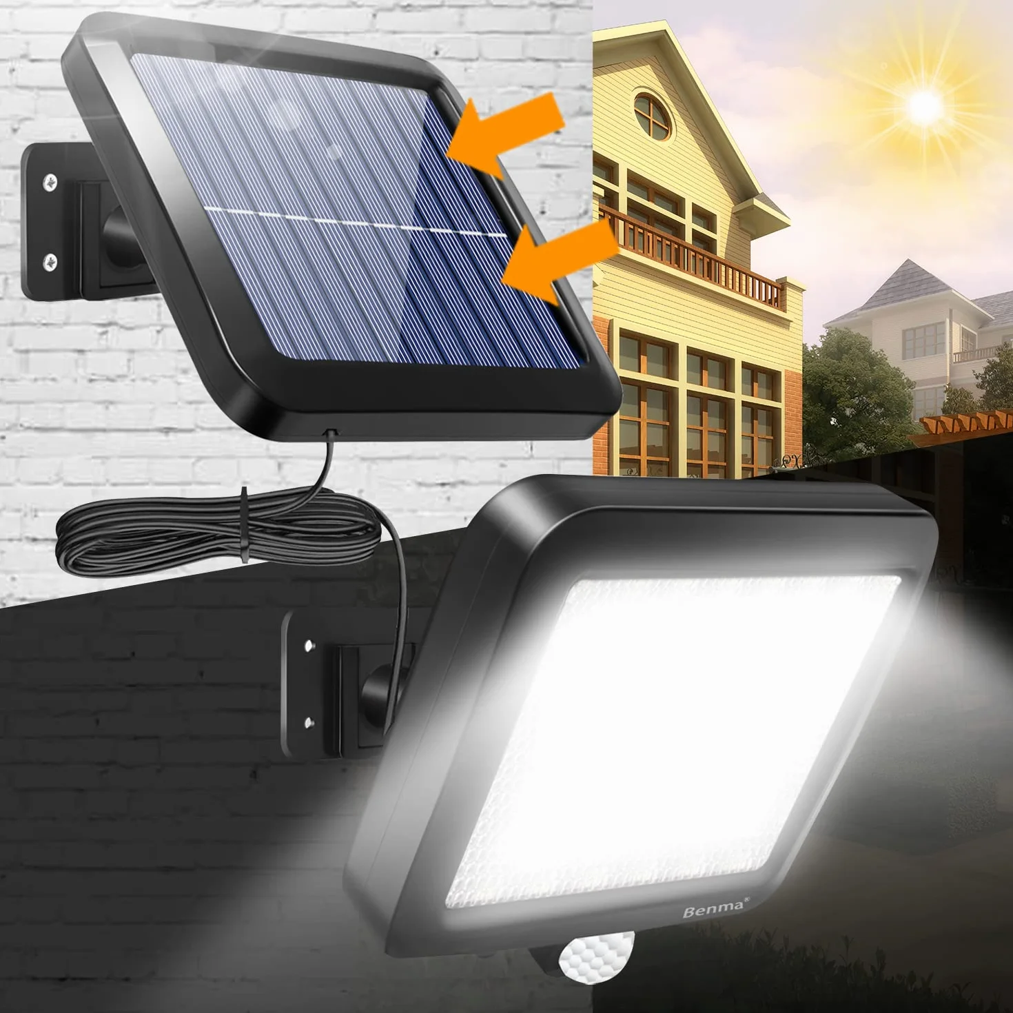 Lampy Solarne na Zewnątrz, 56 Diod LED, z Czujnikiem Ruchu, z Kablem, Wodoodporność IP65, Kąt Świecenia 120°, Klasa Energetyczna A+++, 5m