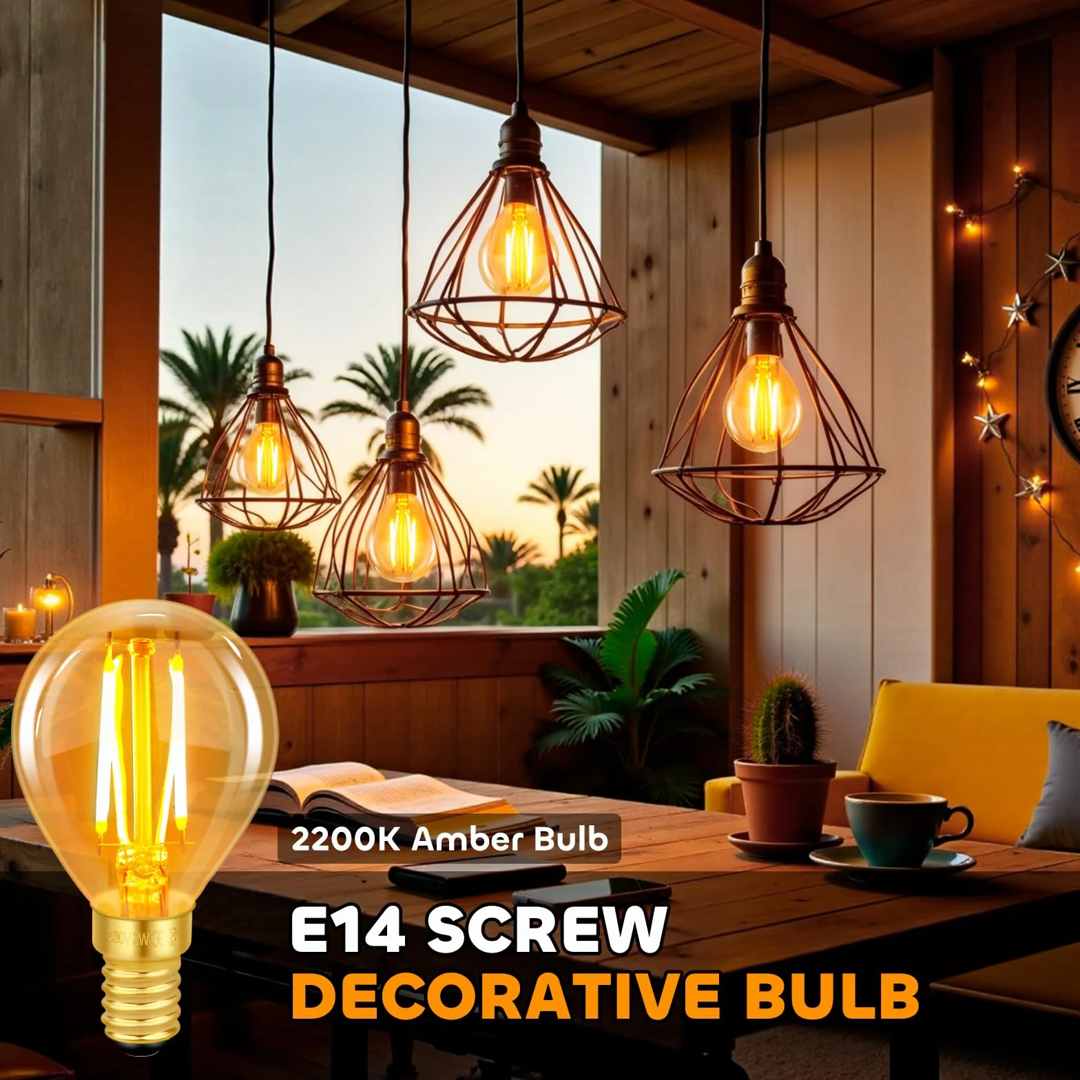 Żarówka LED E14, ekwiwalent 40 W, ciepła biel 2200 K, G45 Golf Filament Retro, 320 lm, AC 220 V, nie ściemniane, dekoracyjne do restauracji, kawiarni, baru, 2 sztuki w zestawie