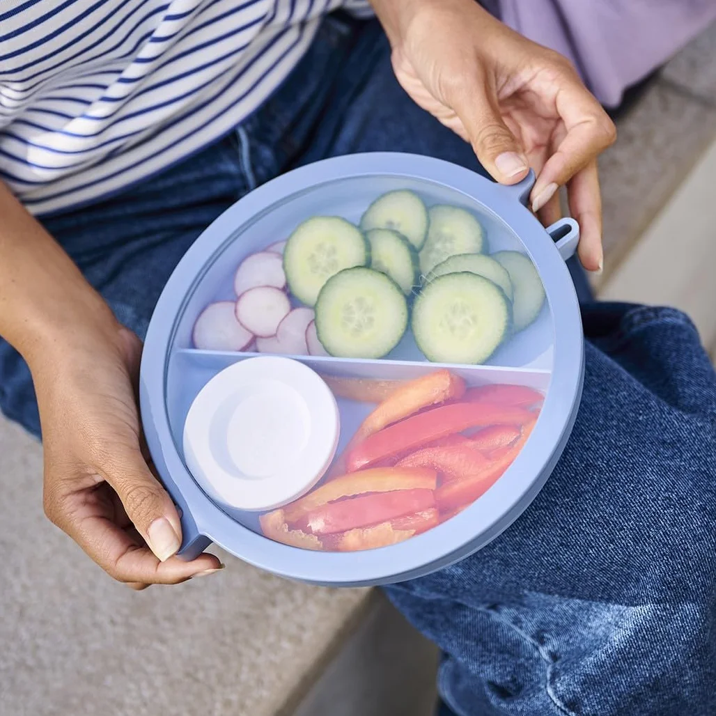 Mepal Vita Podstawowa Miska na Lunch Bento, Wiele Przegródek, Dodatkowa Miska z Pokrywką, Pojemnik na Sos i Taca, Pudełko Bento, Pudełko na Sałatki, 1500 ml, Nordic Sage