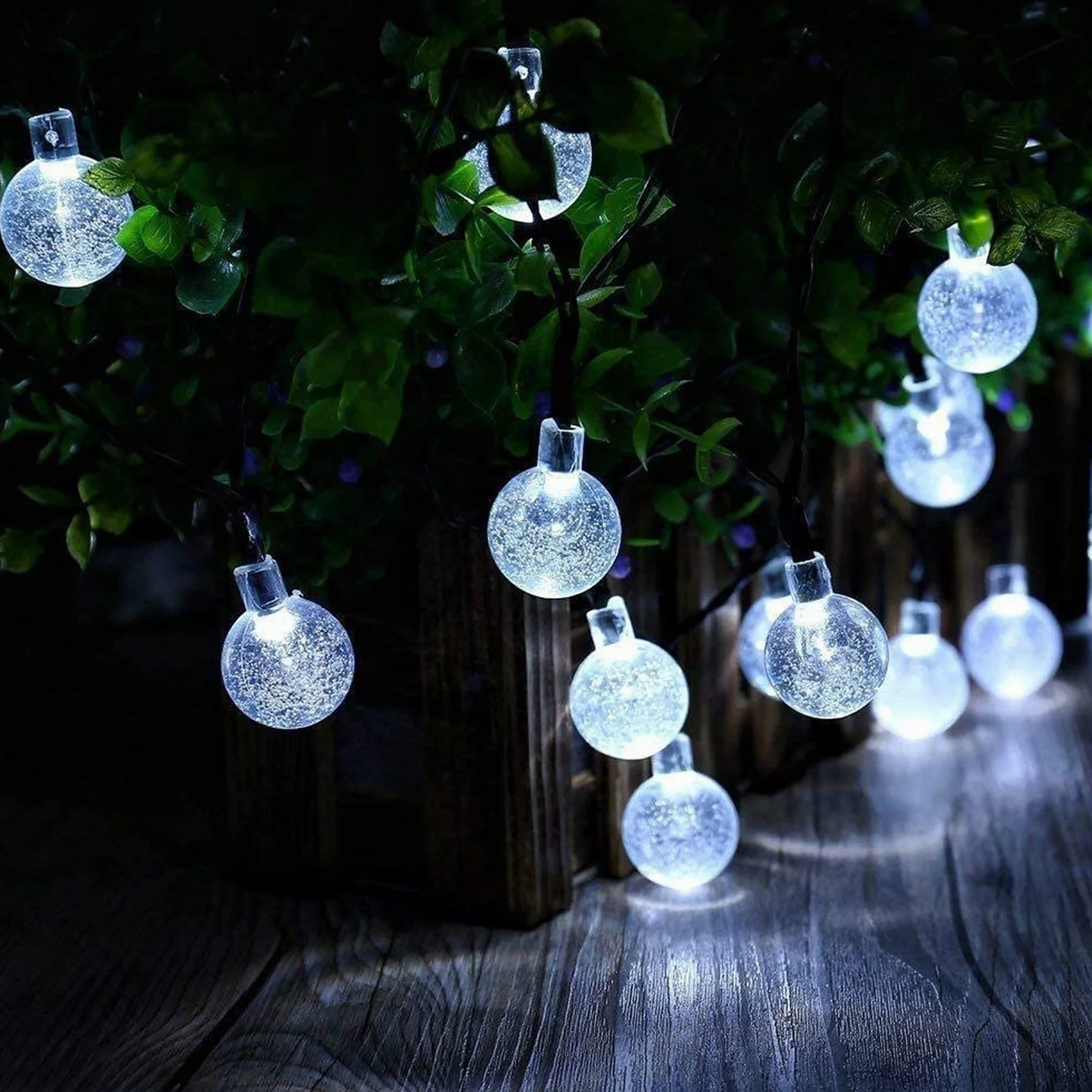 Augone Solarne lampy ogrodowe wodoodporne, 50 diod LED, 7 m/24 stóp łańcuch świetlny solarny na zewnątrz, 8 trybów, świetlne kule do użytku wewnątrz/na zewnątrz, na patio, trawnik, podwórko, na wesele
