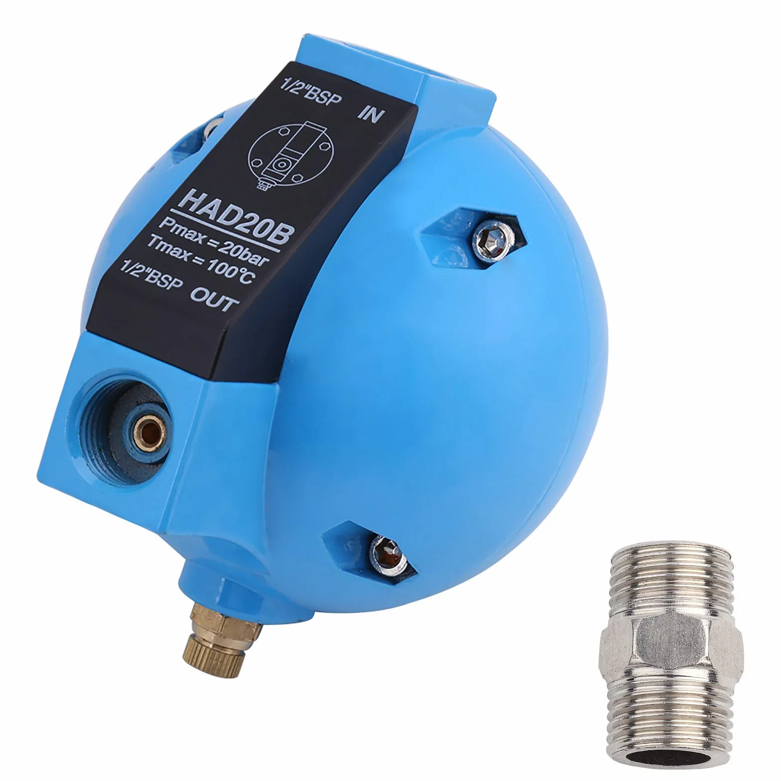 HAD20B Automatyczny Mechaniczny Okrągły Pływak Spustowy Kondensatu, 1/2"BSP, 400 L/H, Maks. Temp. 100°C, Niebieska Stal Stopowa