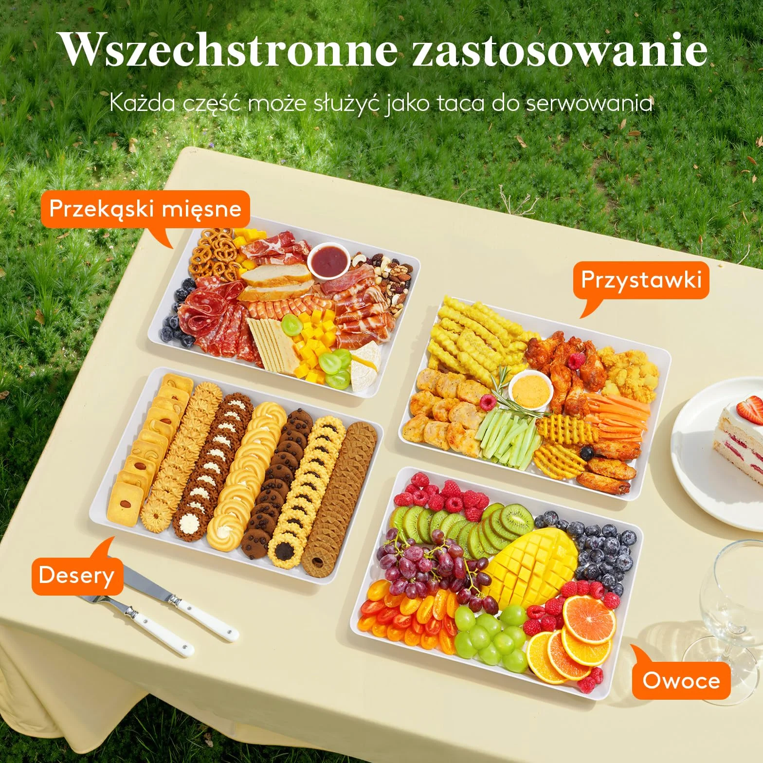 Lifewit Taca do Serwowania, Deski do Serwowania, Plastikowe Półmiski, Naczynia do Serwowania Wędlin na Przyjęcia, Biała taca Wielokrotnego Potraw, Ciastek, Zestaw 4 Sztuk, 34.3 × 24 cm