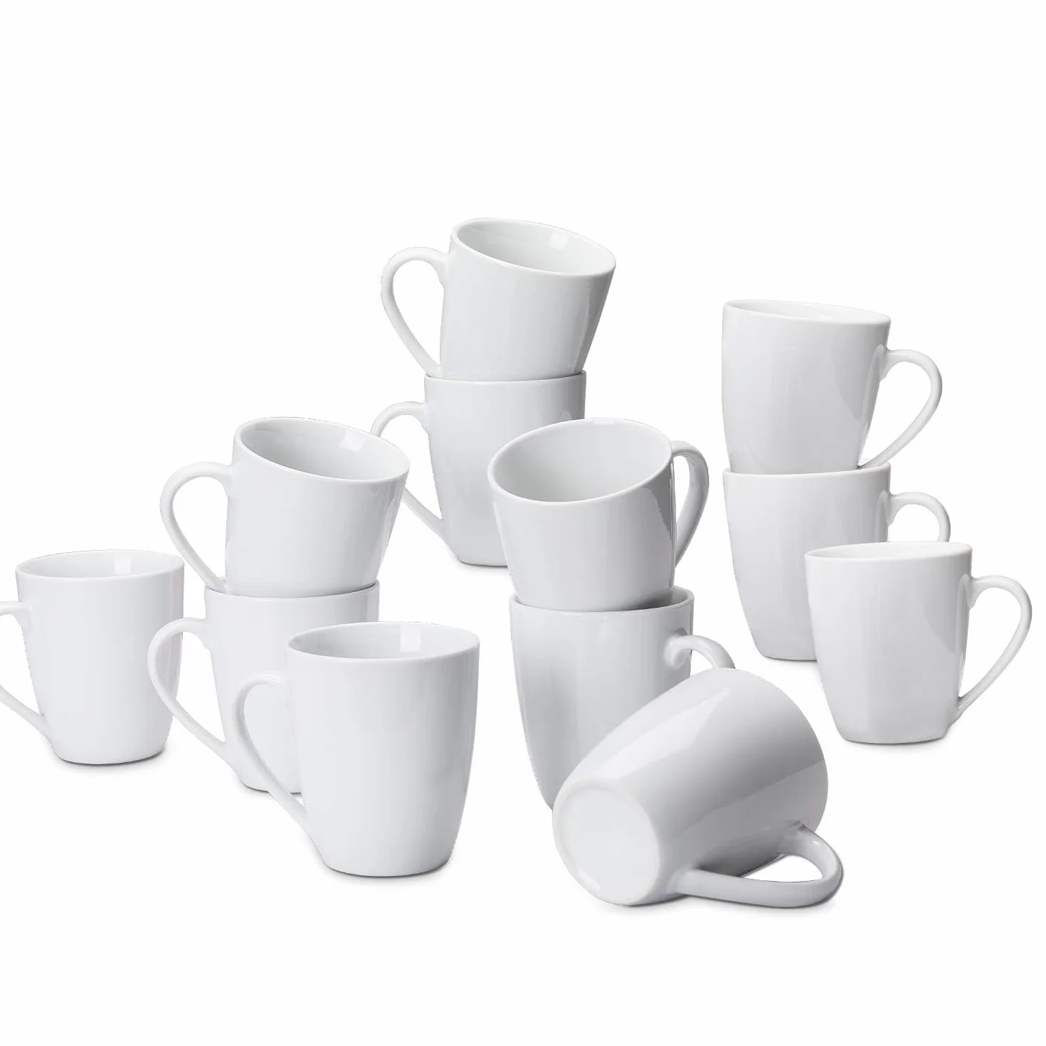 Amazon Basics 12-częściowy zestaw porcelanowych białych filiżanek do kawy, 355 ml