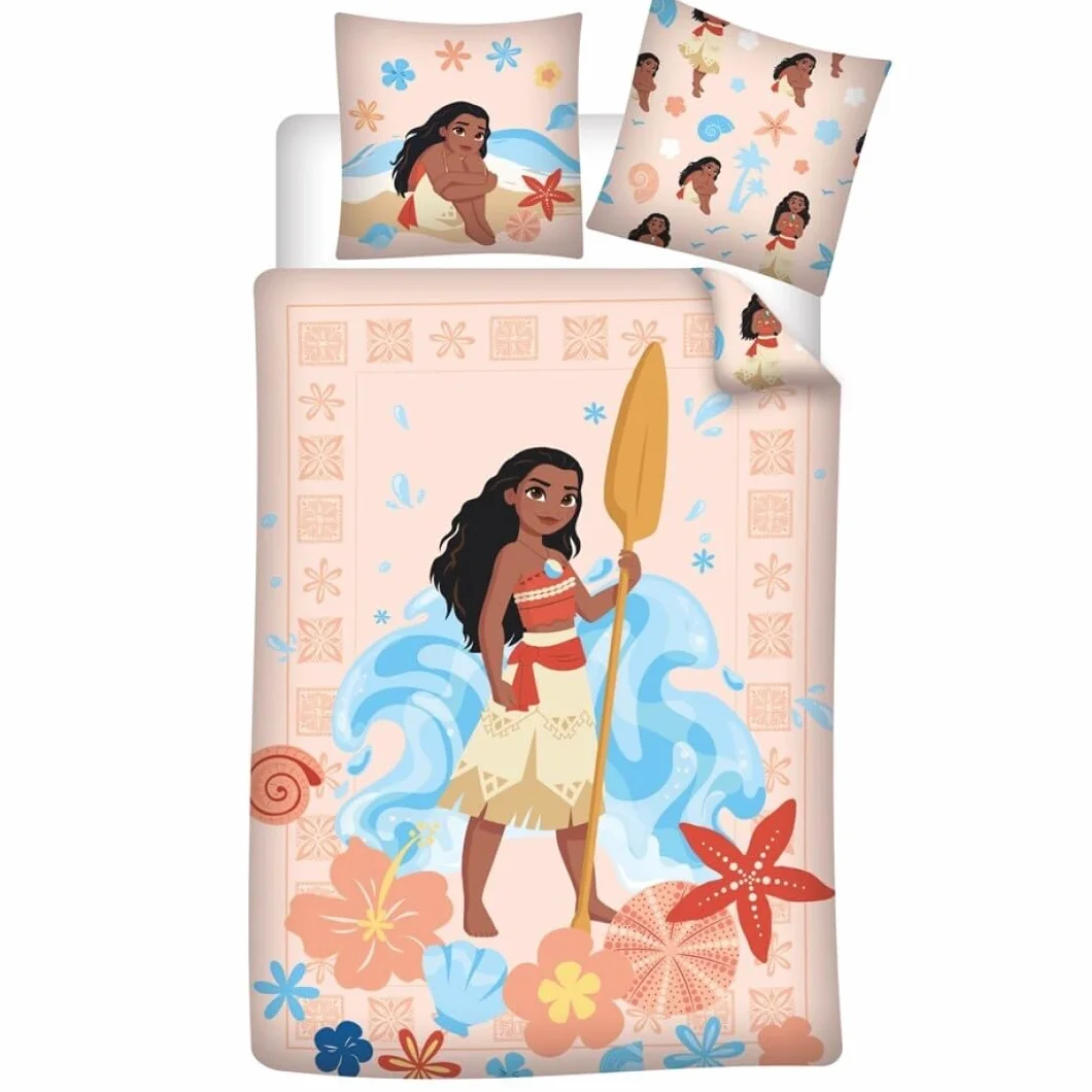 Pościel Vaiana Disney - dwustronna poszwa na kołdrę 140 x 200 cm i poszewka na poduszkę 65 x 65 cm - 100% bawełna premium, certyfikat Oeko-Tex Standard 100, zapięcie na guziki