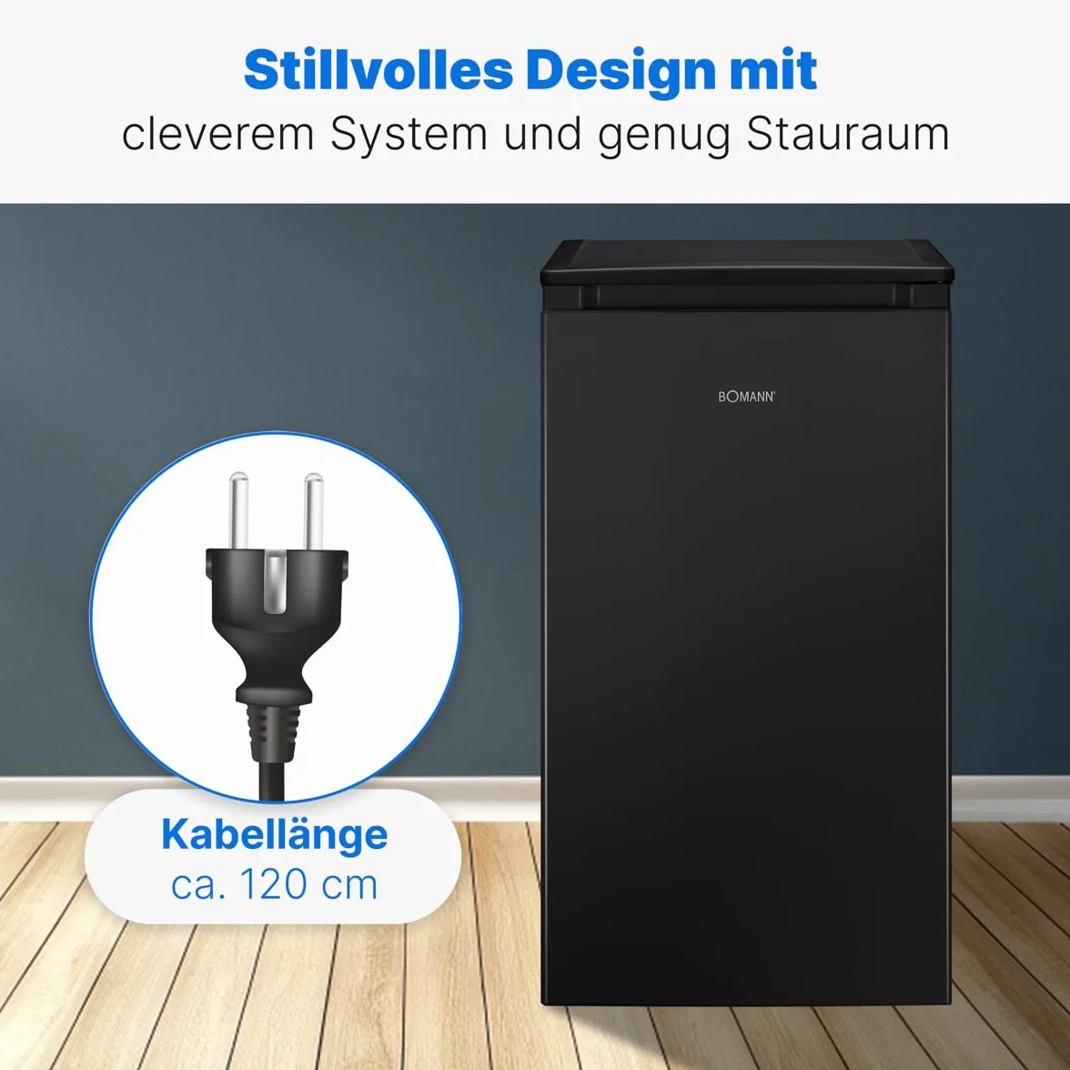 Lodówka Bomann® z zamrażalnikiem, 91 l, Mała lodówka, 2 półki, Szuflada na warzywa, Odwracalny zawias drzwi, 0°~ 8°C, Mini lodówka, Czarna lodówka, Cicha, Lodówka KS 7254 Czarna