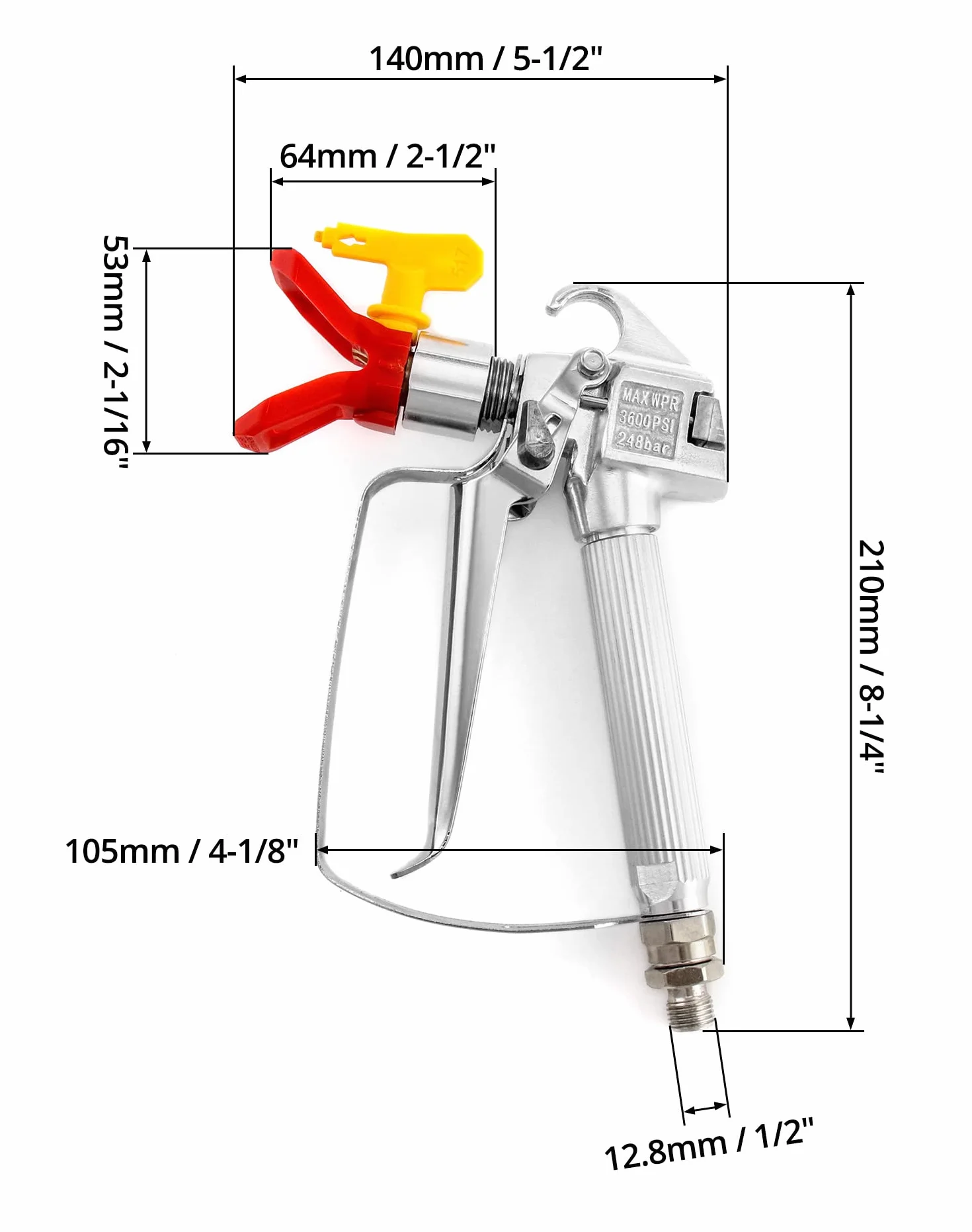 QWORK® Airless pistolet wysokociśnieniowy z gniazdem dyszy i dyszą 517 do systemu natryskiwania farby, 3600 PSI / 250 BAR