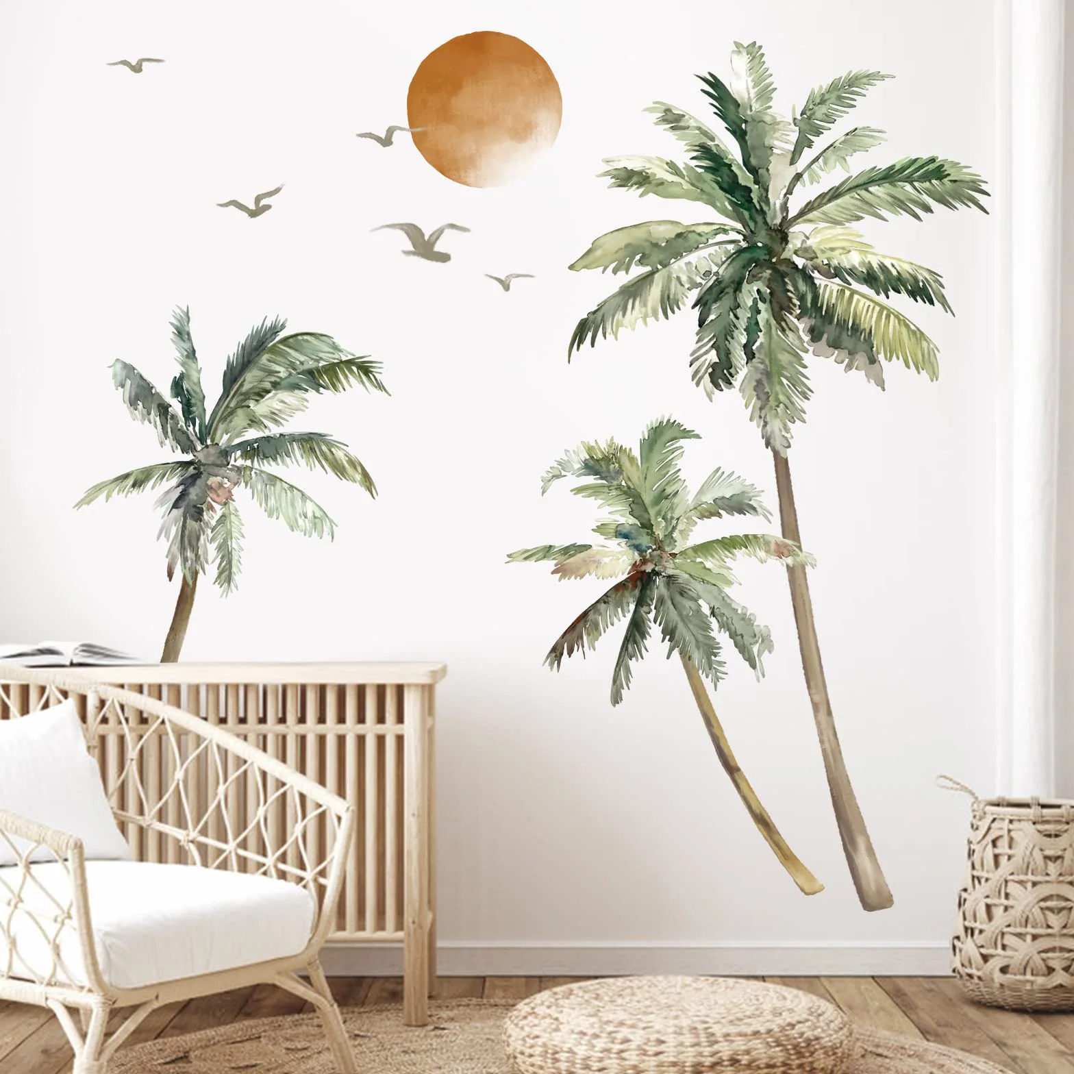 wondever Boho palma naklejki ścienne duże tropikalne drzewo zachód słońca odklej i naklej naklejki ścienne do salonu sypialni tło telewizora (H: 162 cm)