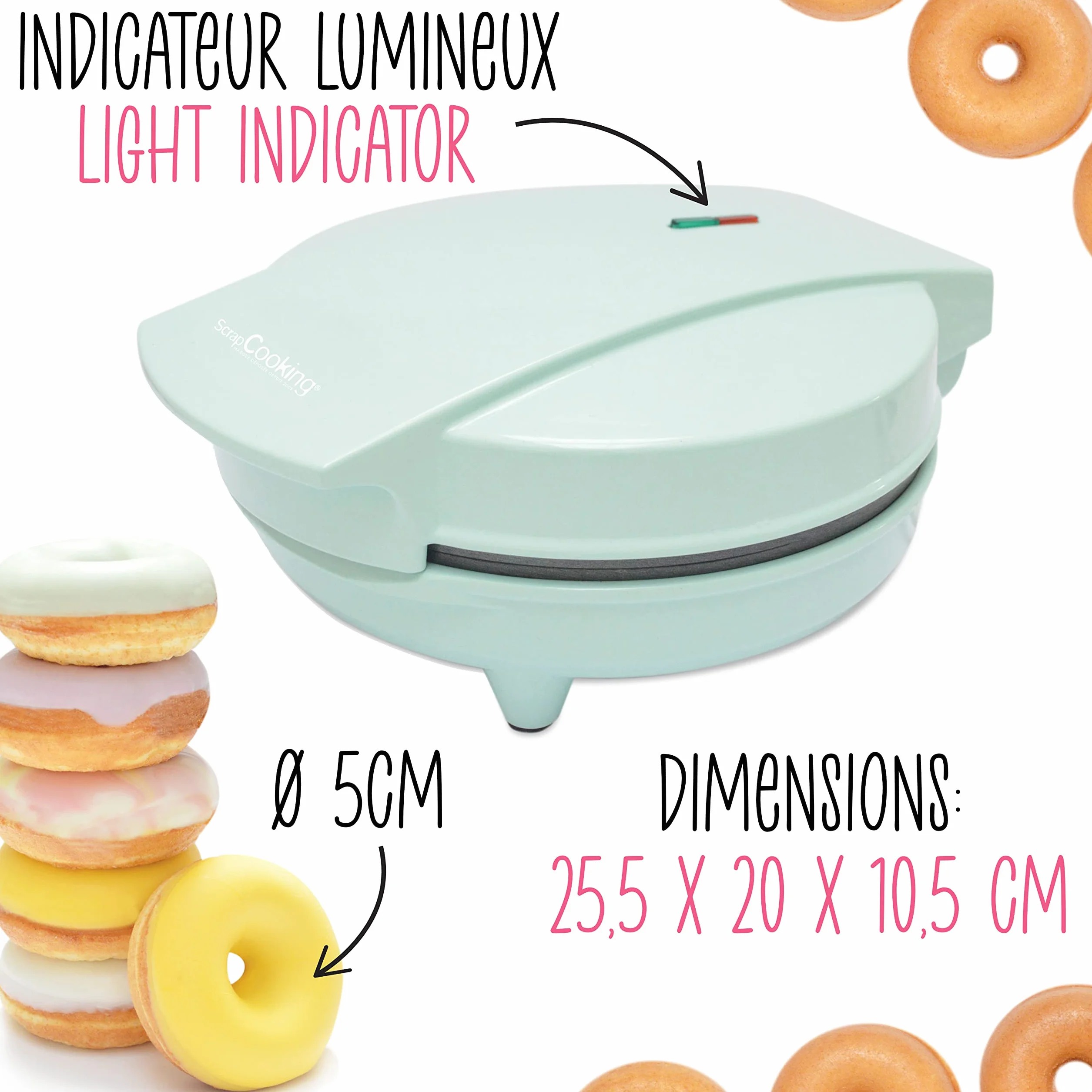 ScrapCooking Fabryka Mini Donuts - Maszyna do małych pączków i pączków - z nieprzywierającą płytą grzewczą - pomysł na prezent do pieczenia - z przepisami - zieleń wodna - 3887