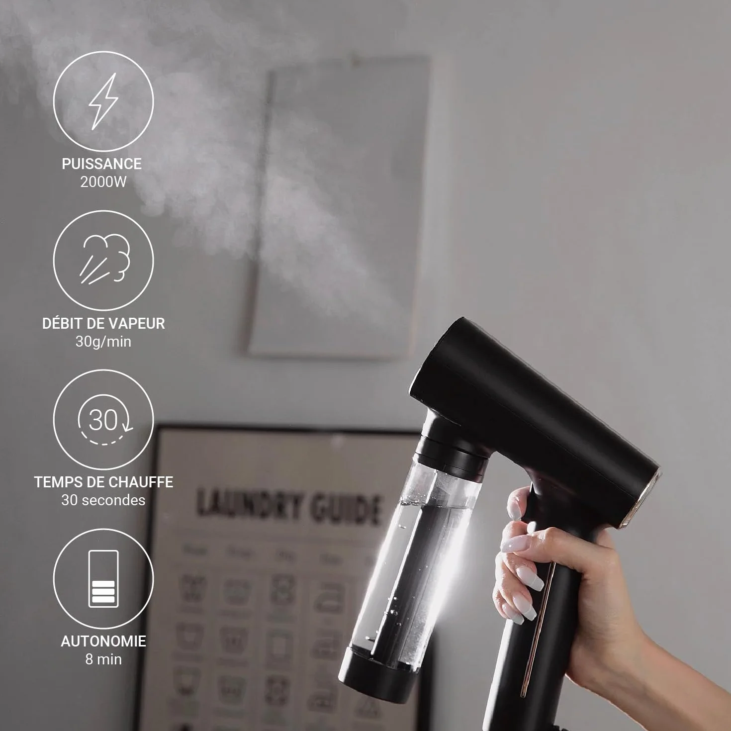 SteamOne - Parownica 2000W 30g/min EUNS150B - Przenośne żelazko autonomiczne 150 ml (150 ml) - Usuwa 99,99% zanieczyszczeń - Gotowe w wieku 30 lat - Wszystkie tkaniny