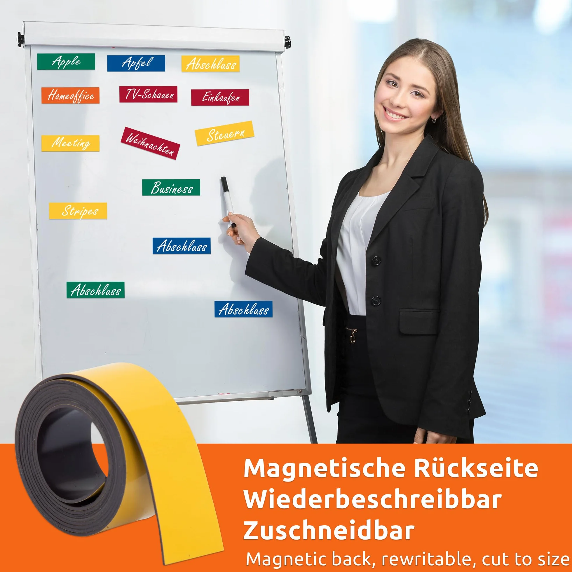 ECENCE 5x Taśma magnetyczna z możliwością zapisu Pasek magnetyczny do wielokrotnego użytku, taśma znakująca do gospodarstwa domowego, biura, kuchni, warsztatu 100x2cm