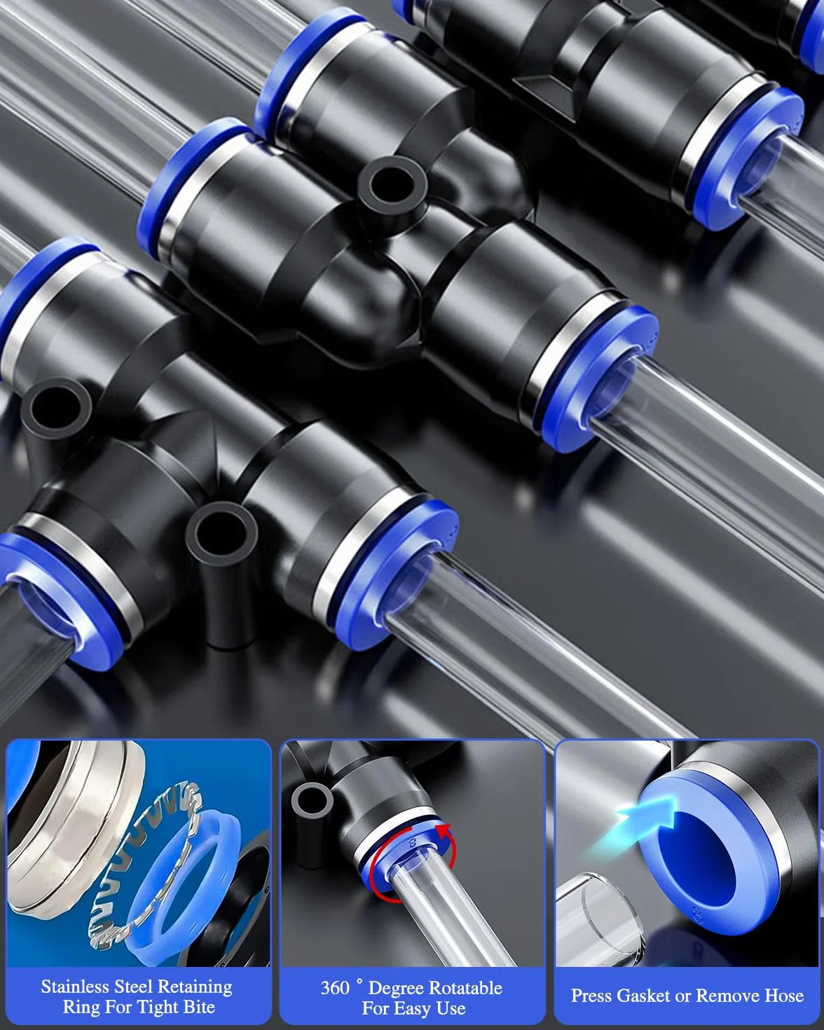 60 sztuk prostych złączy pneumatycznych, 6 mm, pneumatyczne złącze typu Quick-Push-In, wąż pneumatyczny, połączenie proste, pneumatyczne złączki do węża powietrznego, wody