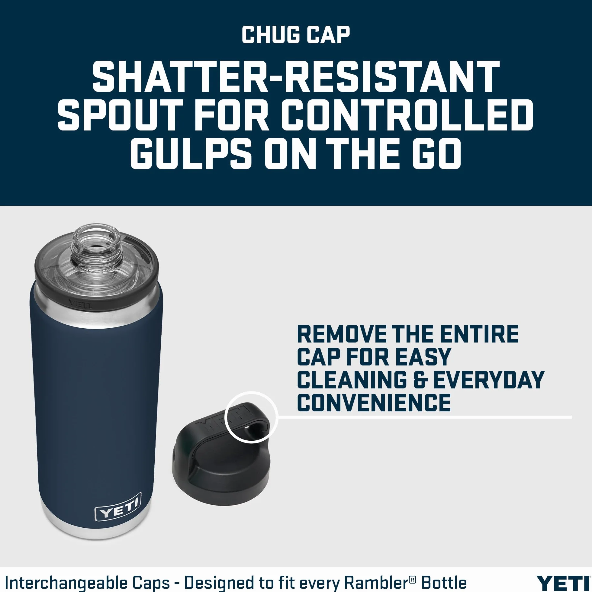 YETI Rambler Bottle Chug, Vaccum Insulated Stainless Steel Bottle with Leakproof Chug Cap, Navy, 26 oz (769 ml)