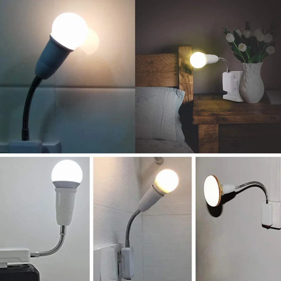 Akynite Oprawka lampy E27 bez kabla z przełącznikiem, lampa ścienna, AC 230 V, gniazdo typu 'łabędzia szyja', lampa punktowa do czytania, łóżko E27, oświetlenie pośrednie, zestaw 2 szt