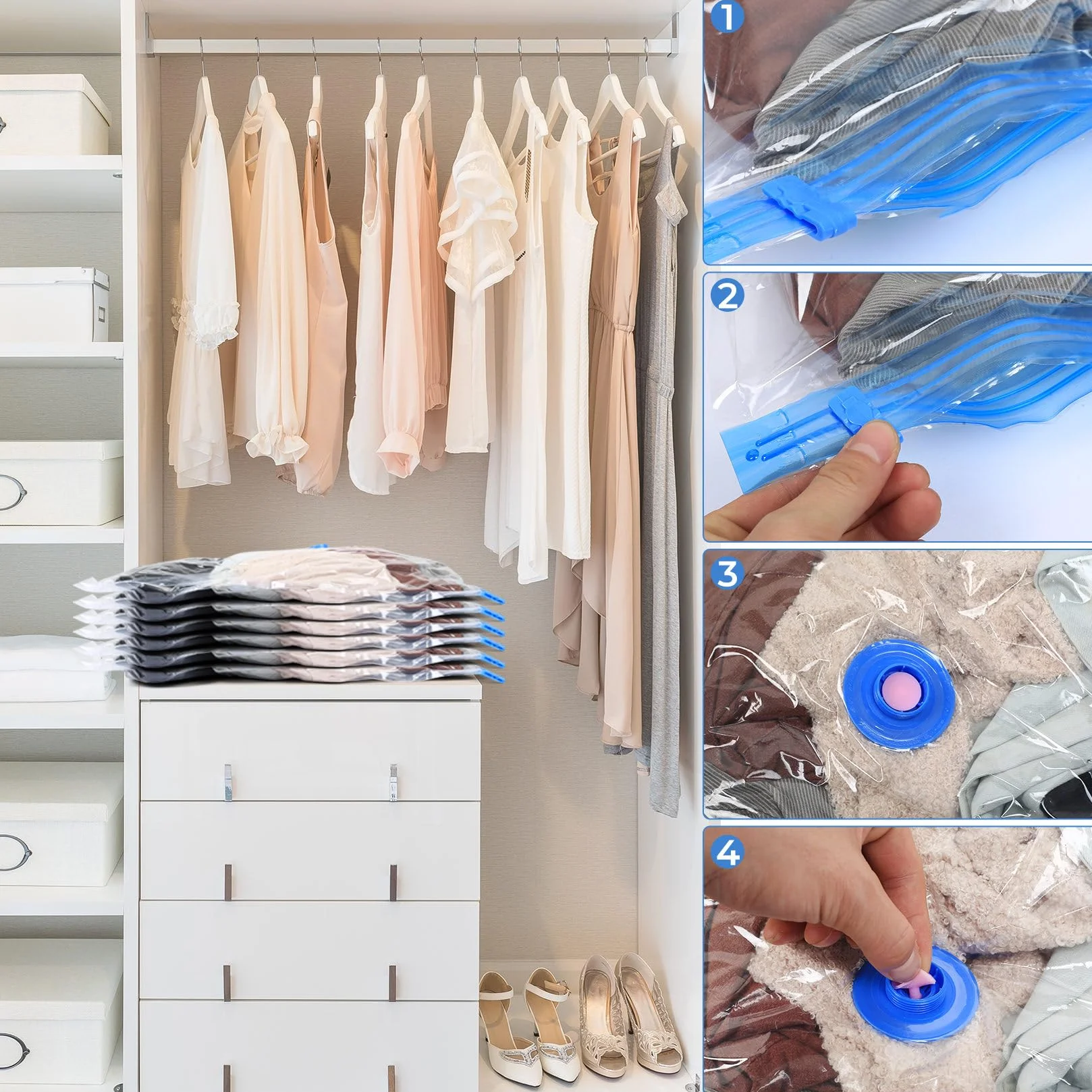 9 sztuk worków próżniowych na ubrania podróż, Vacuum Bags for Clothing Travel, Worki do pakowarki na odzież, Kompresyjne worki próżniowe na odzież, Worki próżniowe do walizki (60 × 40 cm)