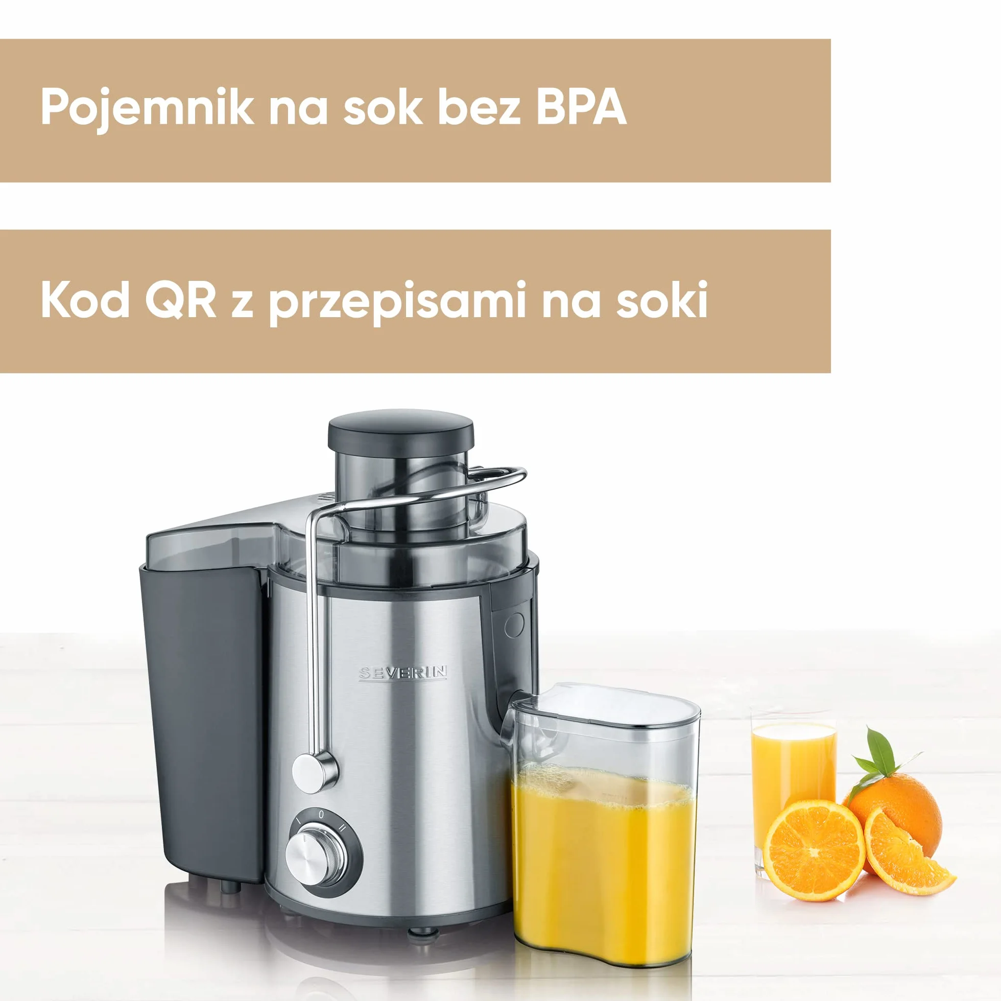 SEVERIN Sokowirówka, pojemność 0,5 litra, cicha wyciskarka elektryczna do soków owocowych i warzywnych bogatych w witaminy, pojemnik zbiorczy na pulpę 500 ml, czarny/stal nierdzewna, ES 3566