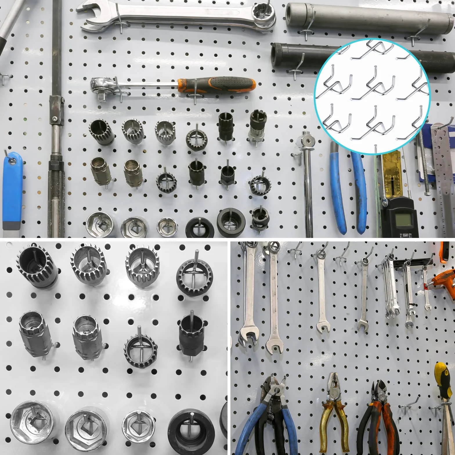 SAVITA 50 szt. Peg Board Hooks, Rozstaw Otworów 25 mm Grubość 32 mm Długość 50 mm Peg Board Hooks Tools do Ekspozycji Ścian na Kołki Narzędzia Przechowywanie w Garażu (Srebrne)