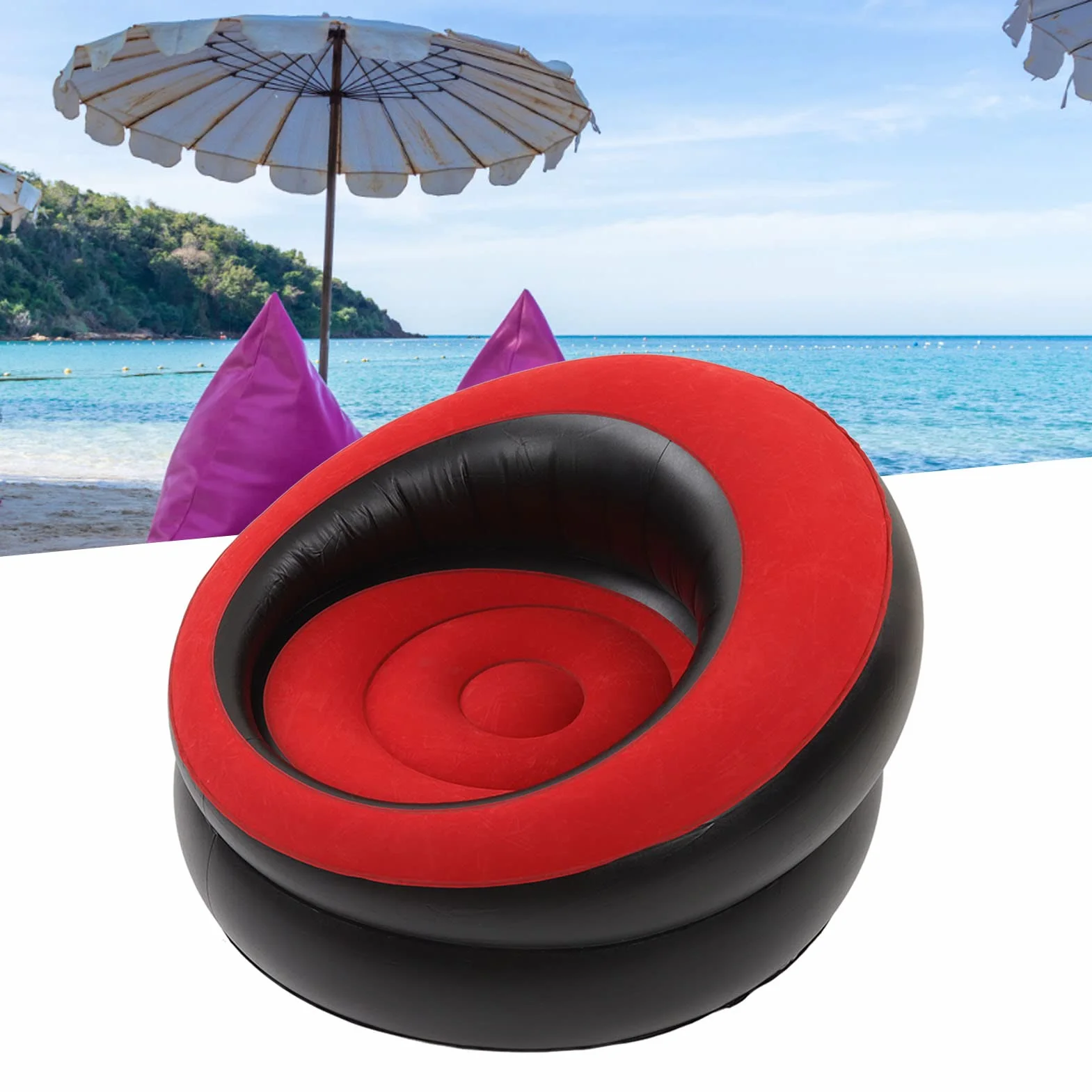 Nadmuchiwane Krzesło, Sofa Powietrzna na Zewnątrz Nadmuchiwana Dmuchana Sofa Krzesło, Nadmuchiwana Kanapa uciekają Prosta Sofa do Salonu Sypialnia Czytelnia Kemping Biuro Balkon (Czerwony)