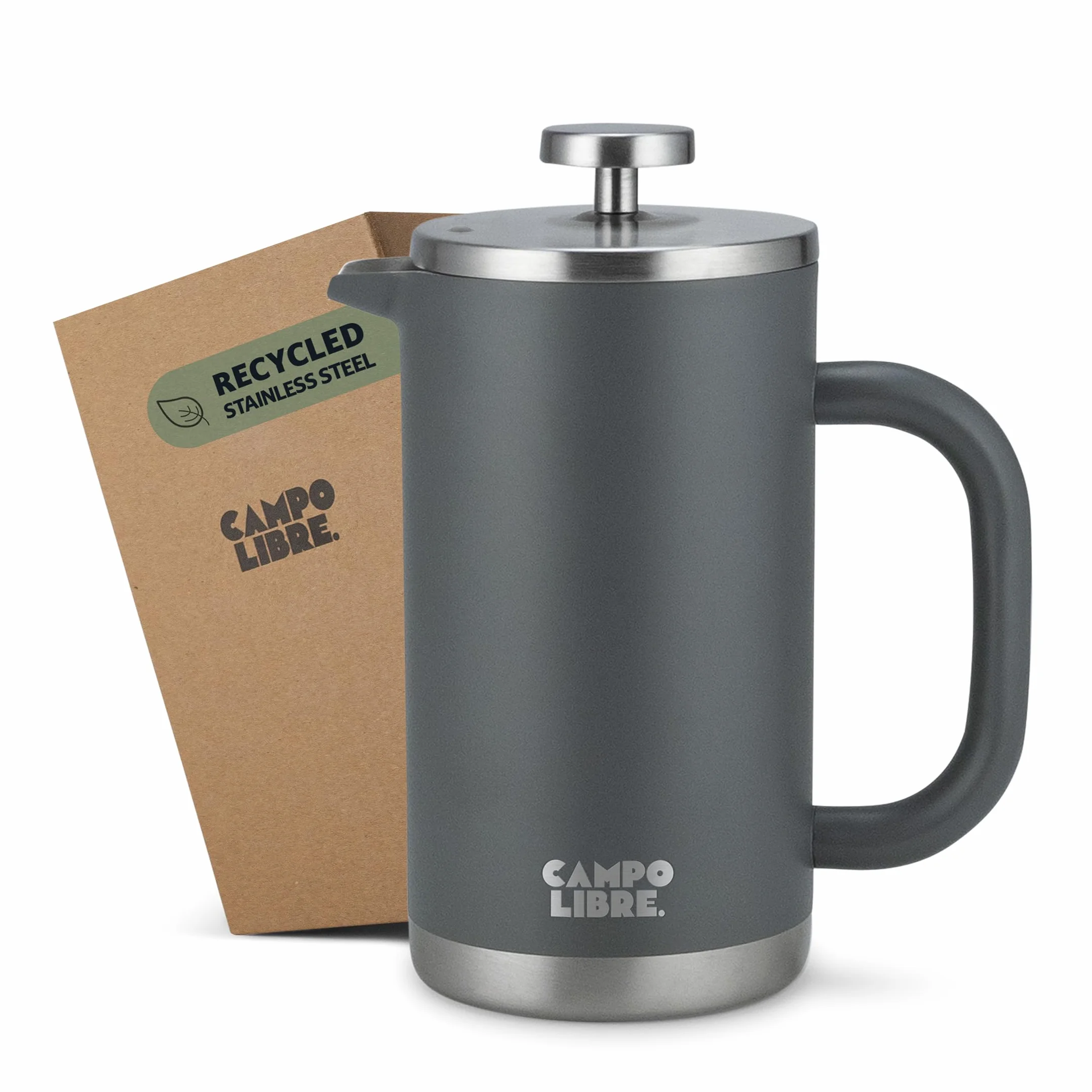 Campo Libre.® Giorgio. French Press I zaparzacz do kawy z dwuściennej stali nierdzewnej 0,6 l I bezplastikowy ekspres do kawy z funkcją termiczną z filtrem zapasowym I zaparzacz do kawy I 100% stal